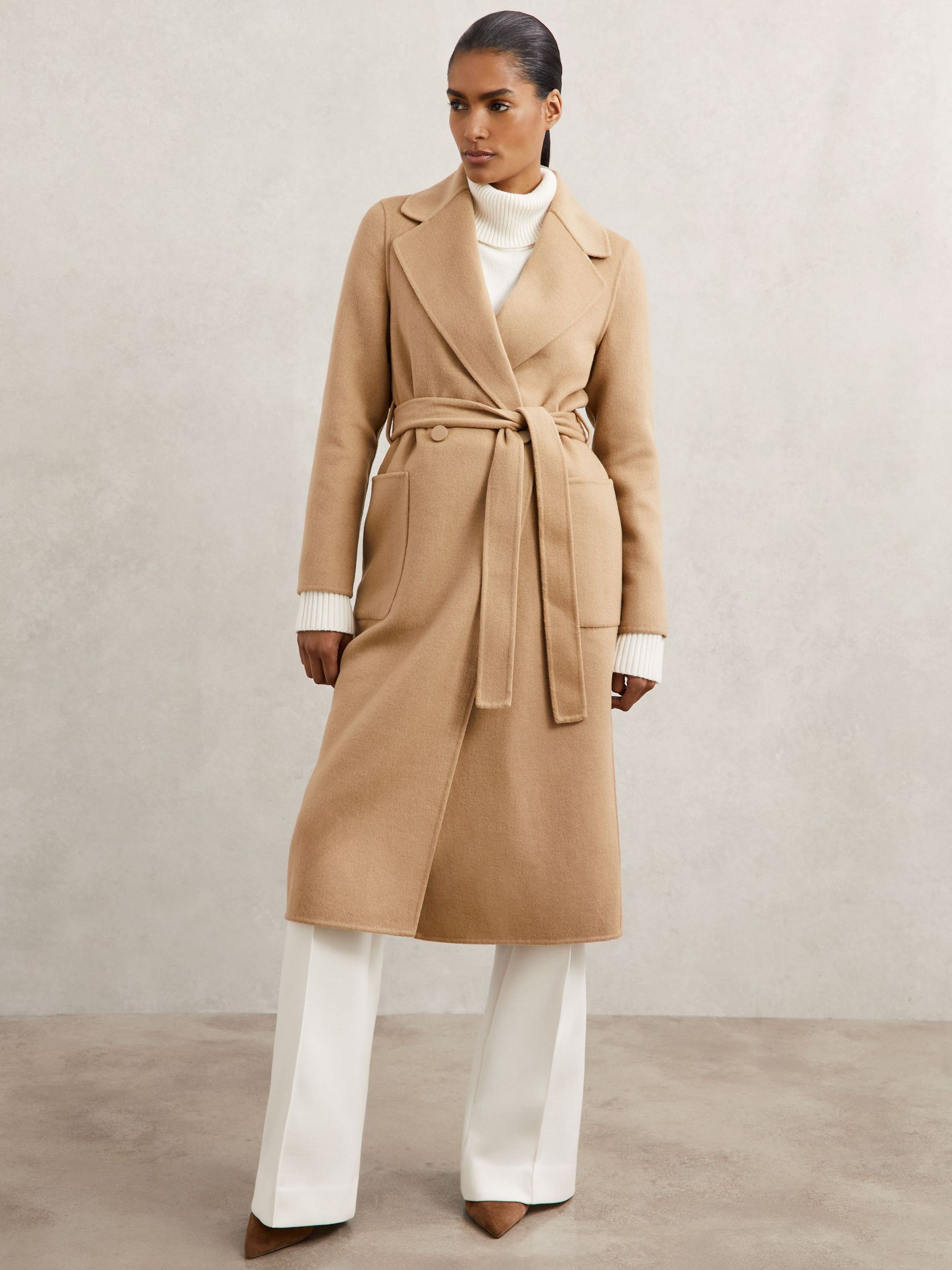 Petite Double-Breasted Blindseam Coat Wool-Blend in Camel (W71097) | 1,895 QAR