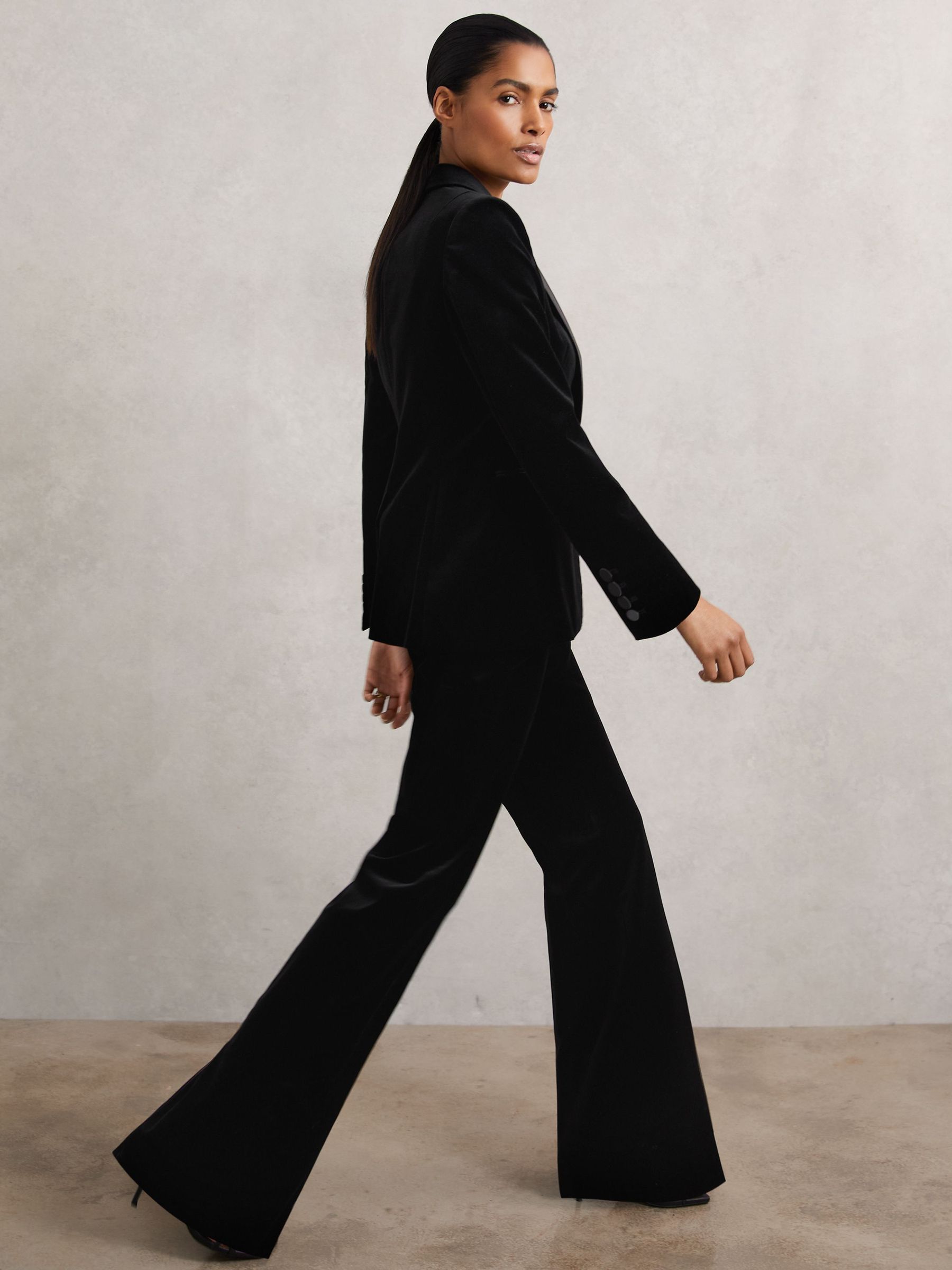 Petite Velvet Flared Trousers in Black (W71107) | 980 QAR