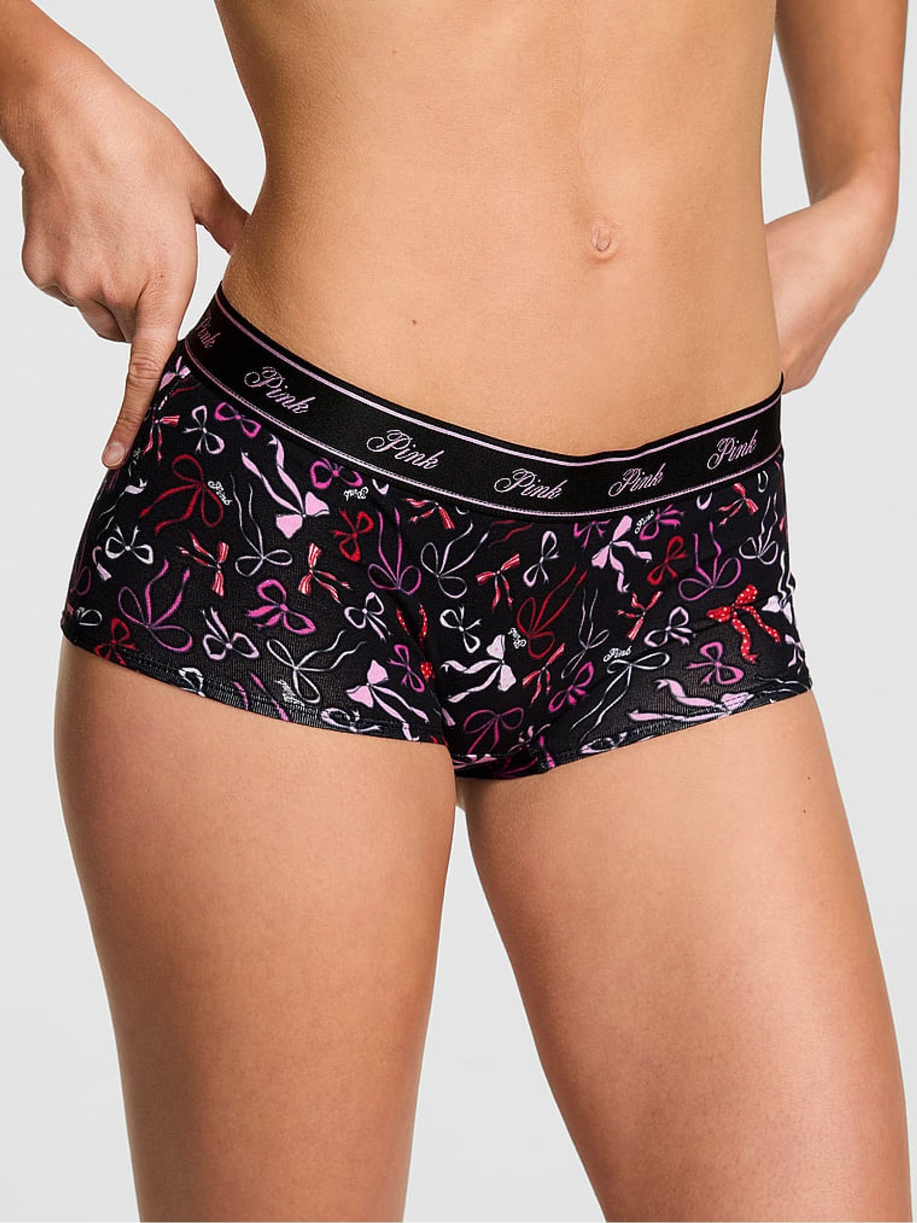 Black Bow Print Boyshort Cotton Logo Knickers (W71462) | €13