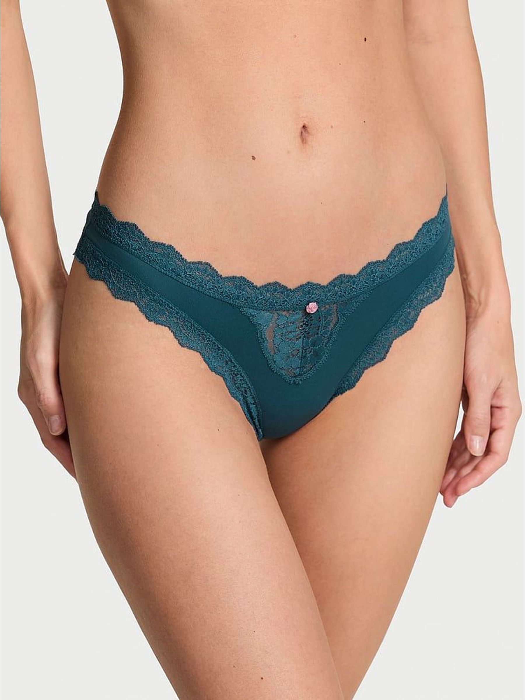 Teal Haze Blue Lace Trim Thong Knickers (W71564) | €22.50