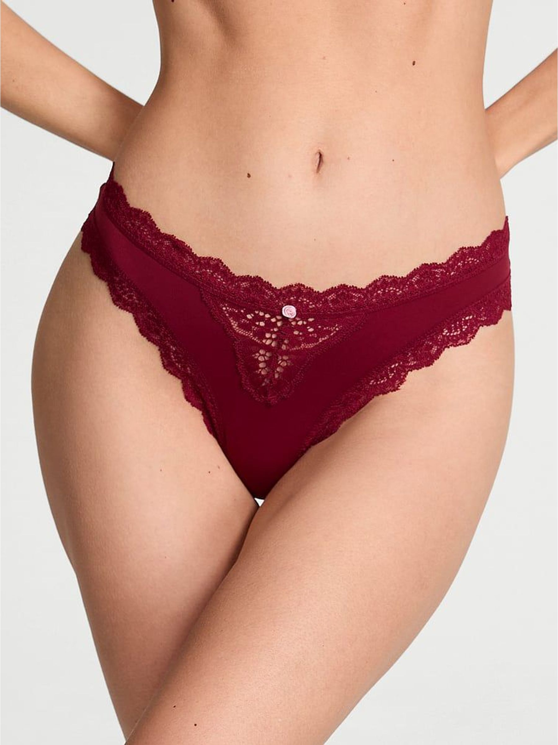 Sangria Red Lace Trim Thong Knickers (W71565) | €22.50