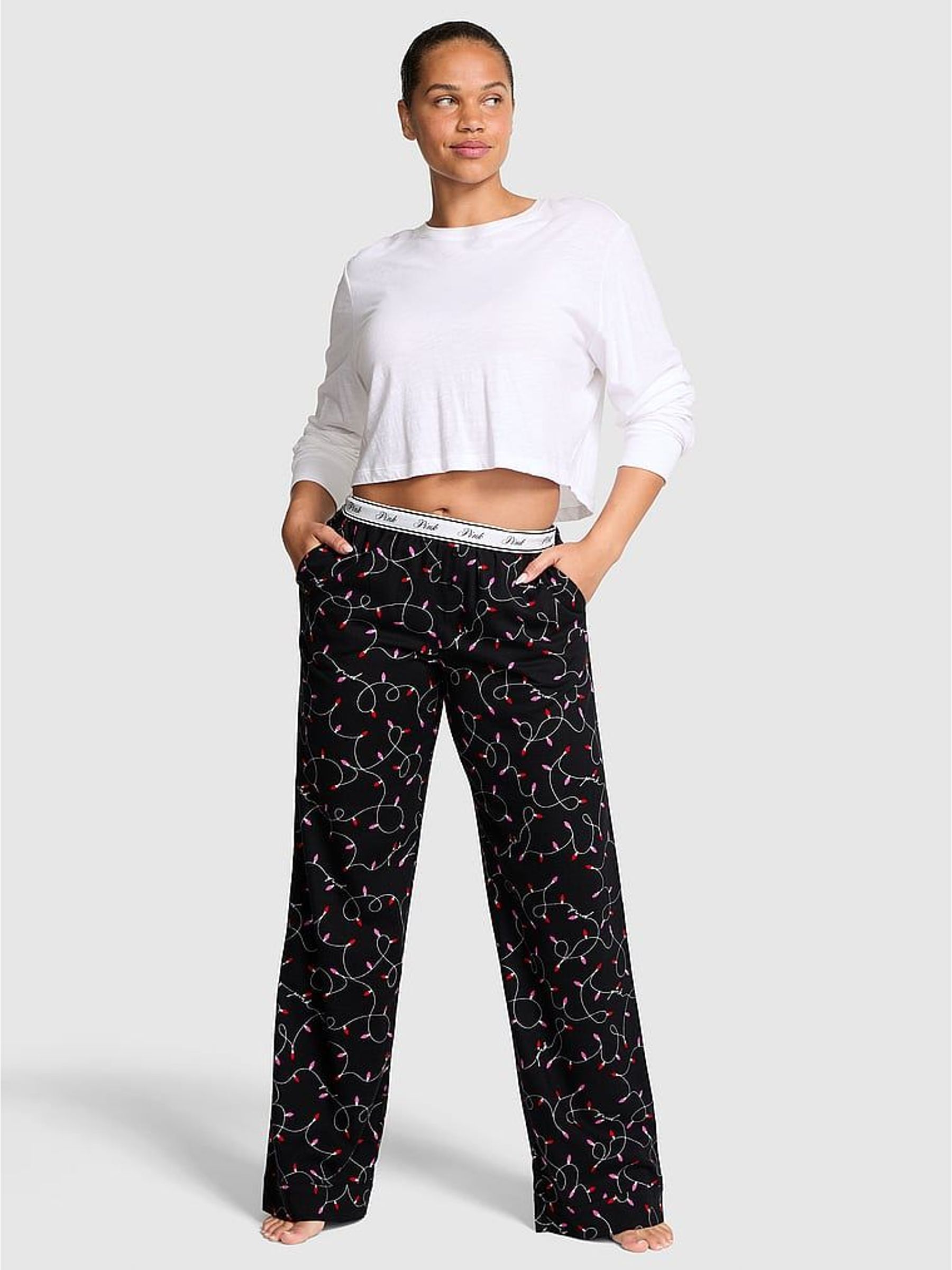 Black Christmas Lights Print Pyjama Bottoms (W71584) | €51