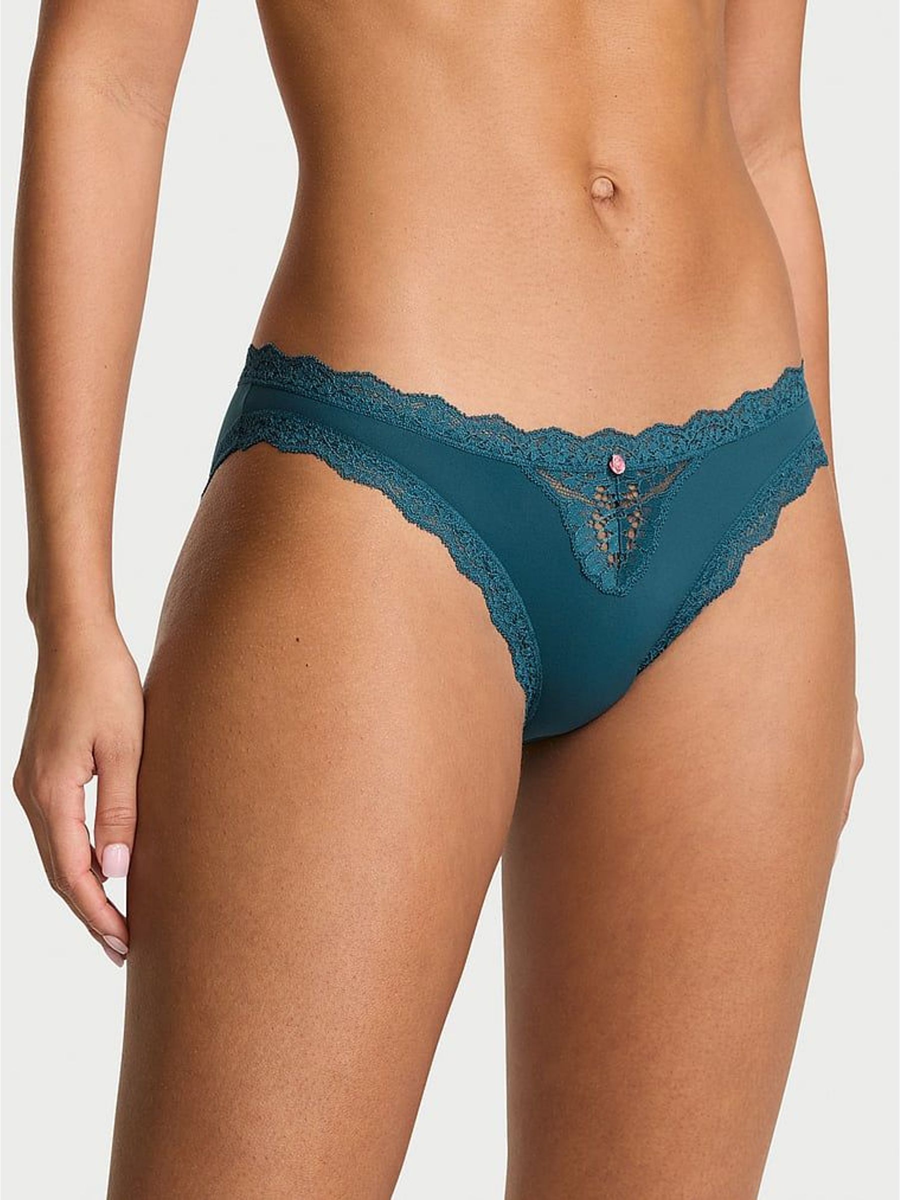 Teal Haze Blue Lace Trim Bikini Knickers (W71612) | €22.50