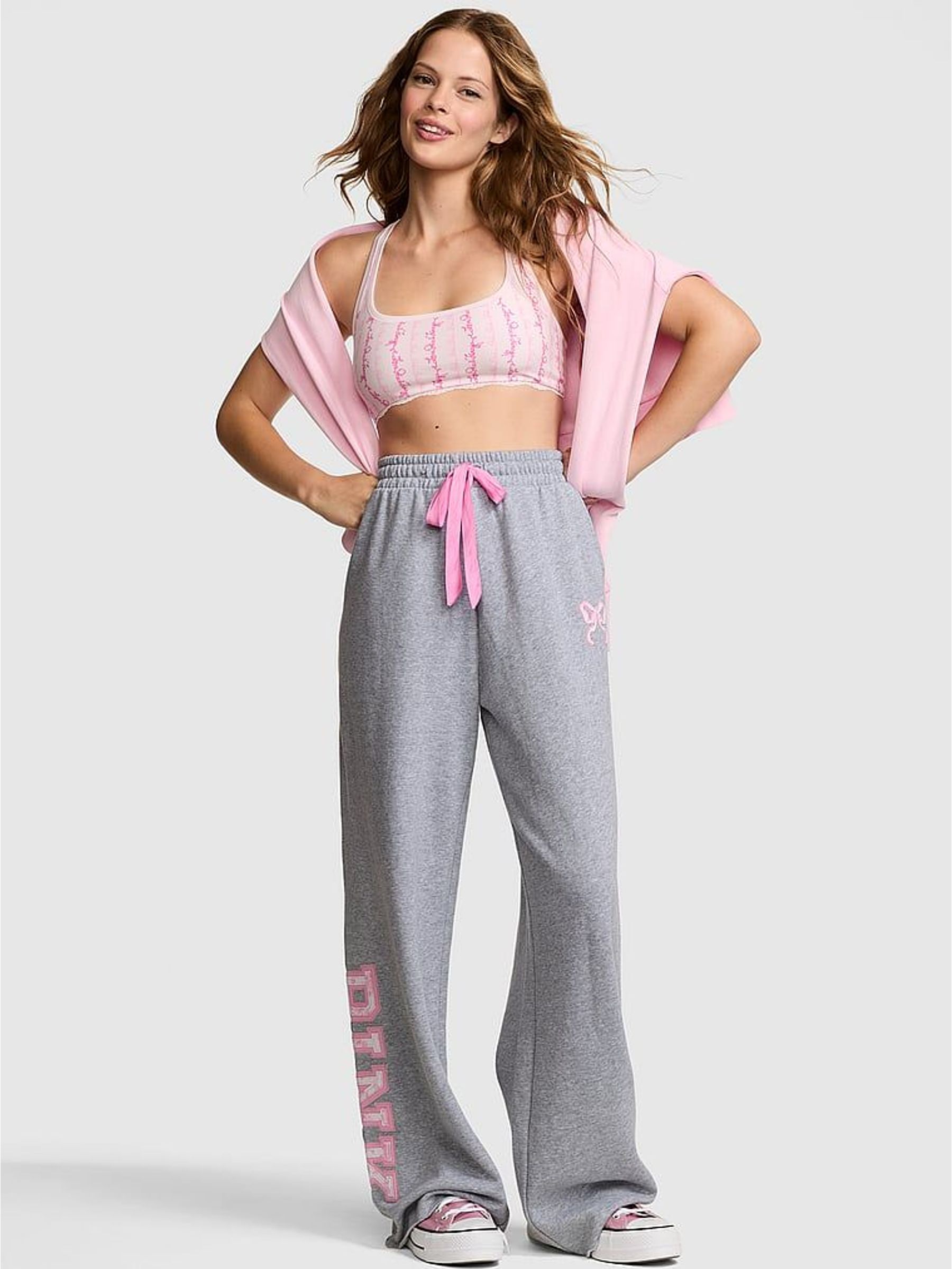 Medium Heather Grey Wide Leg Fleece Jogger (W71674) | €102