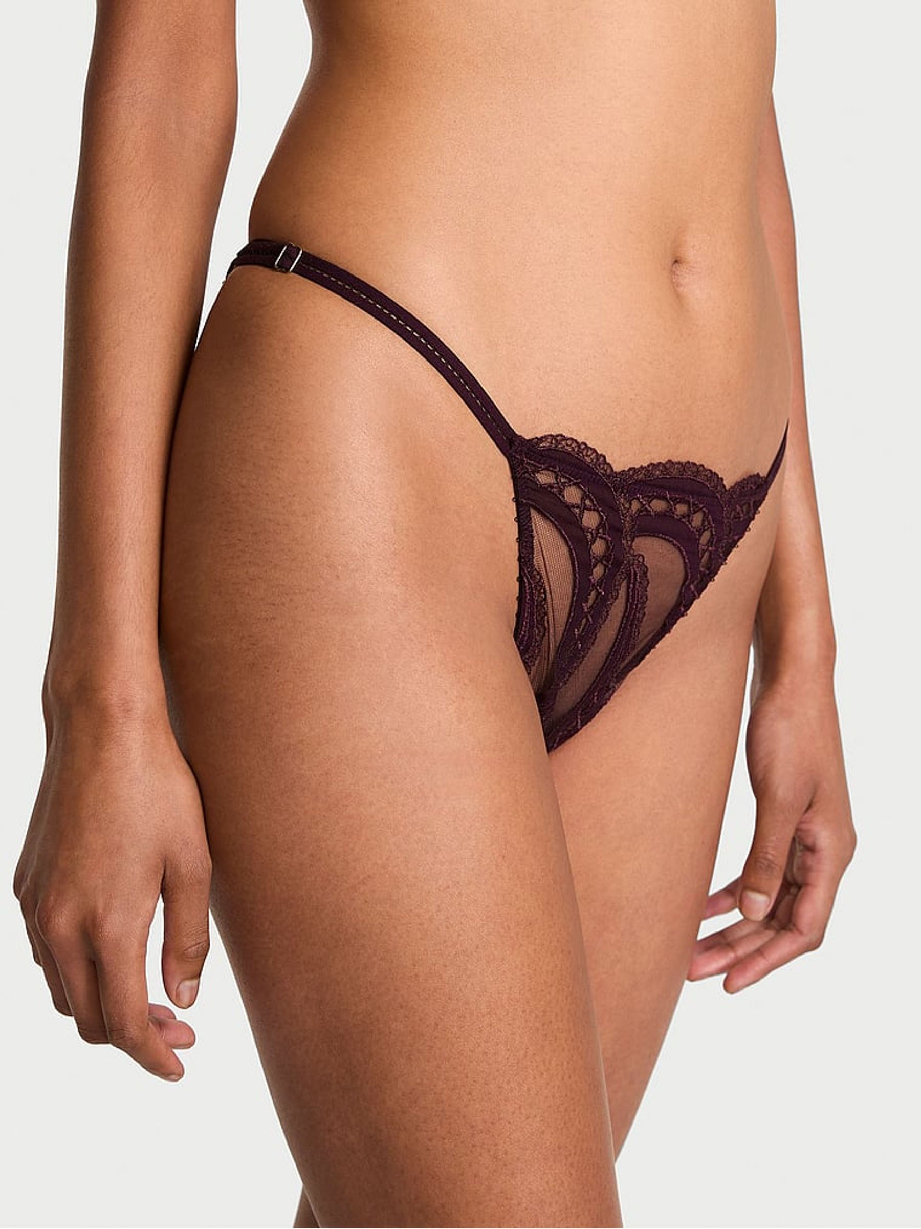 Winter Wine Red Bikini Lace Embroidery Open Back Knickers (W71683) | €32