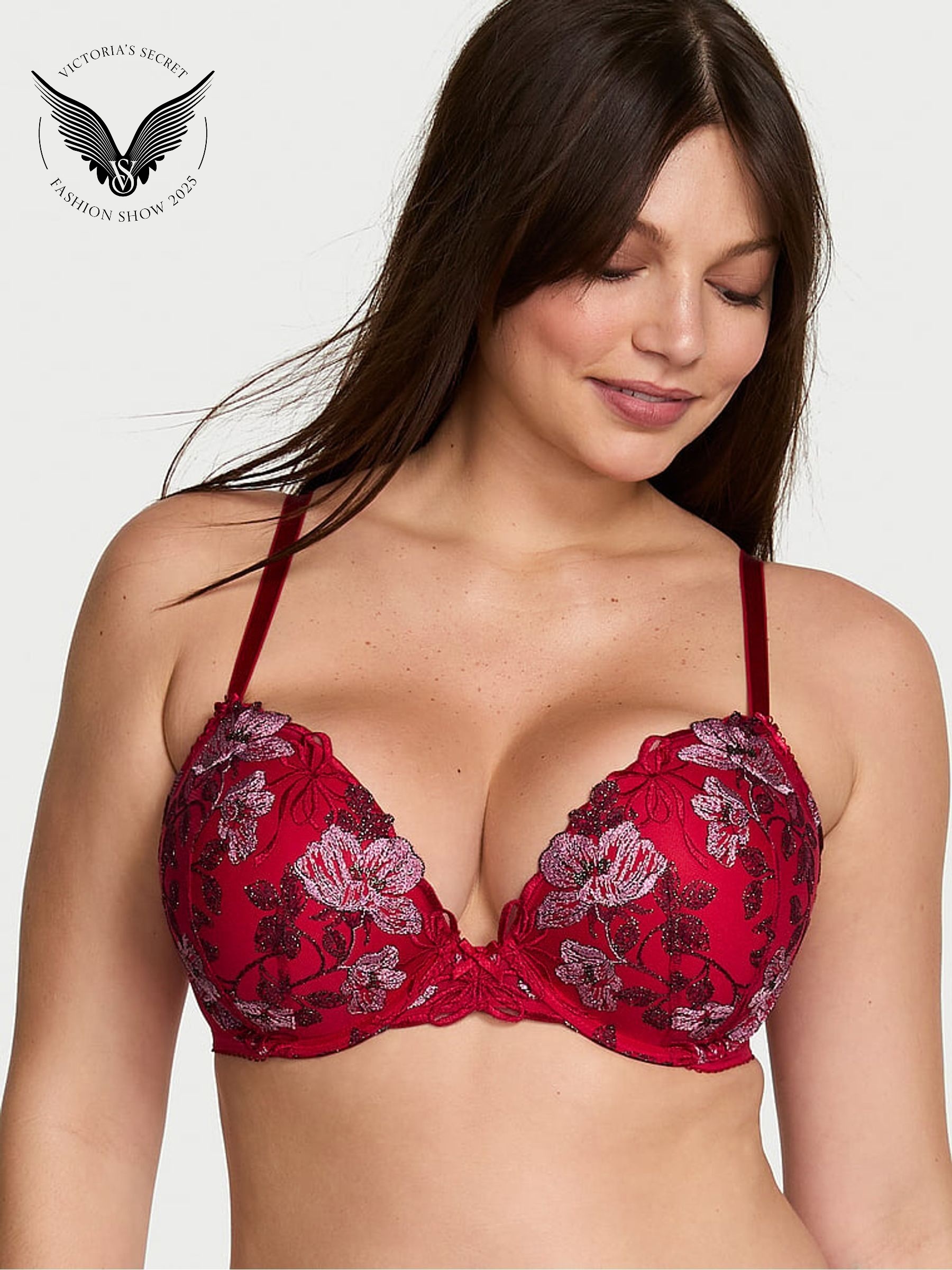 Red Push Up Beautiful Bows Embroidery Bra (W71723) | €87