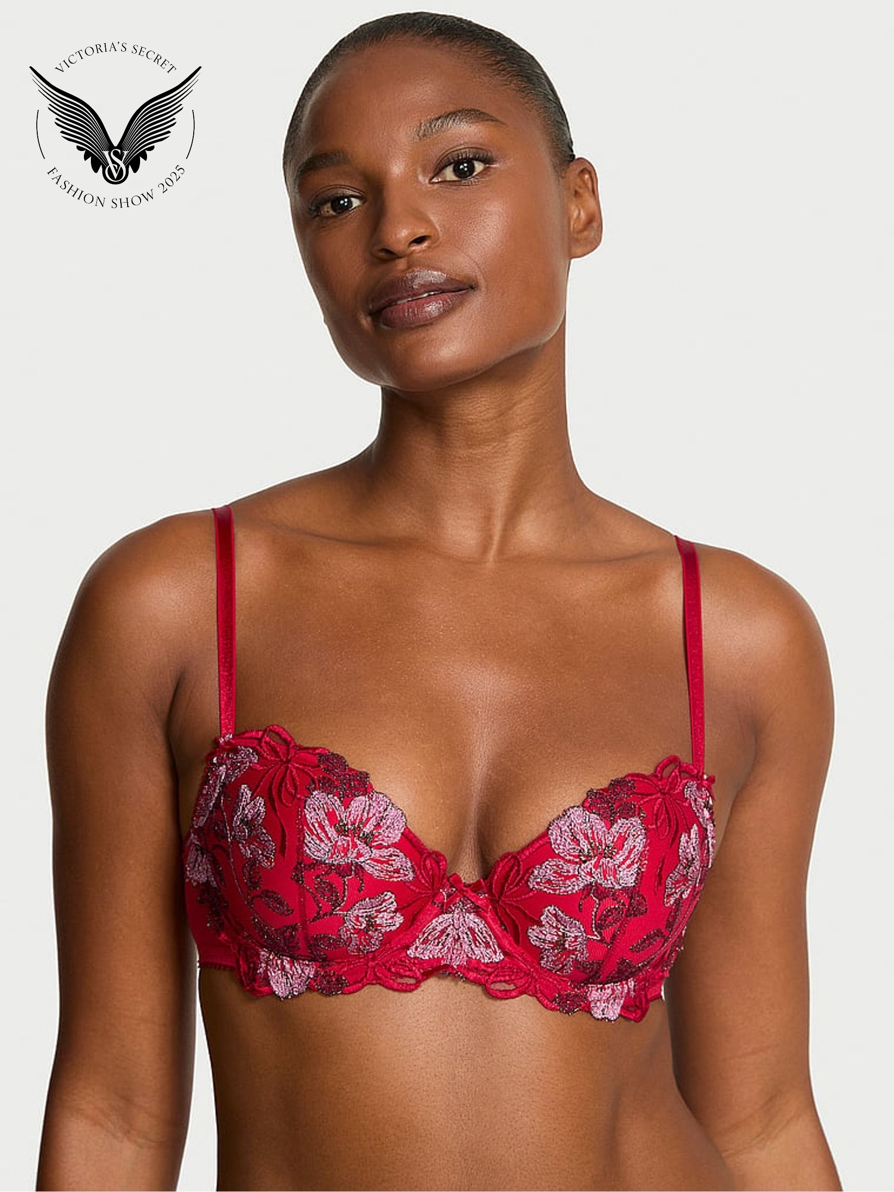 Red Lightly Lined Demi Beautiful Bows Embroidery Bra (W71732) | €87