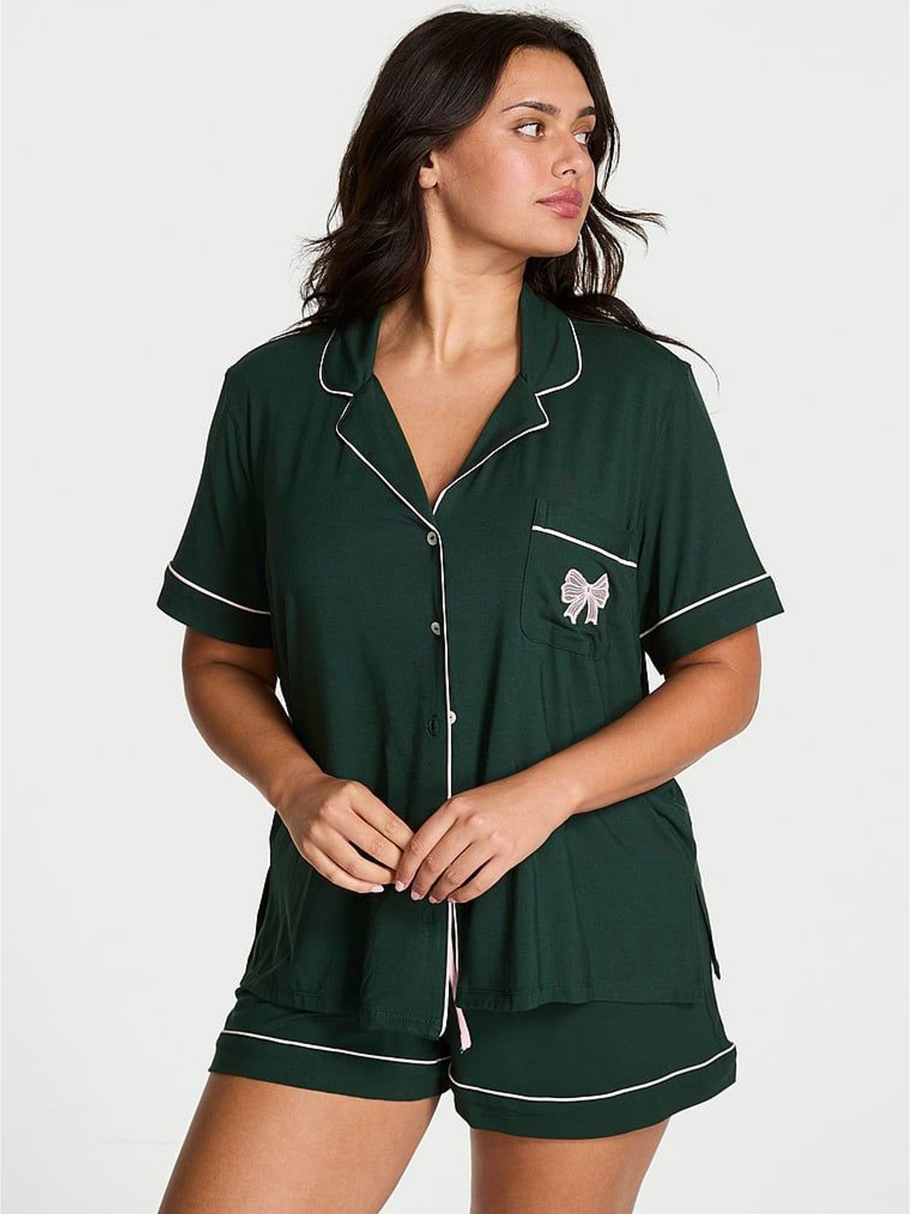 Cilantro Green Modal Bow Short Pyjamas Set (W71733) | €71