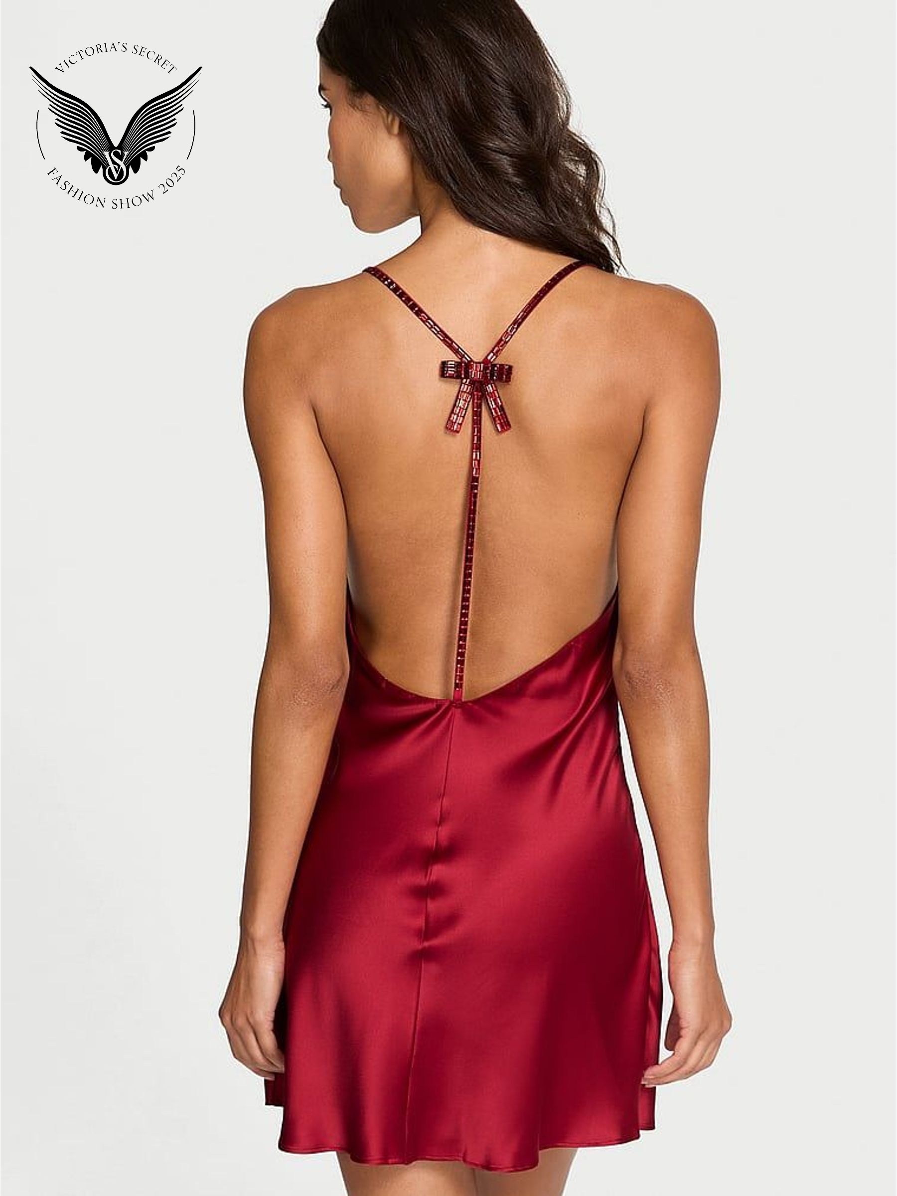 Red Lacquer Crystal Bow Slip Dress (W71734) | €108