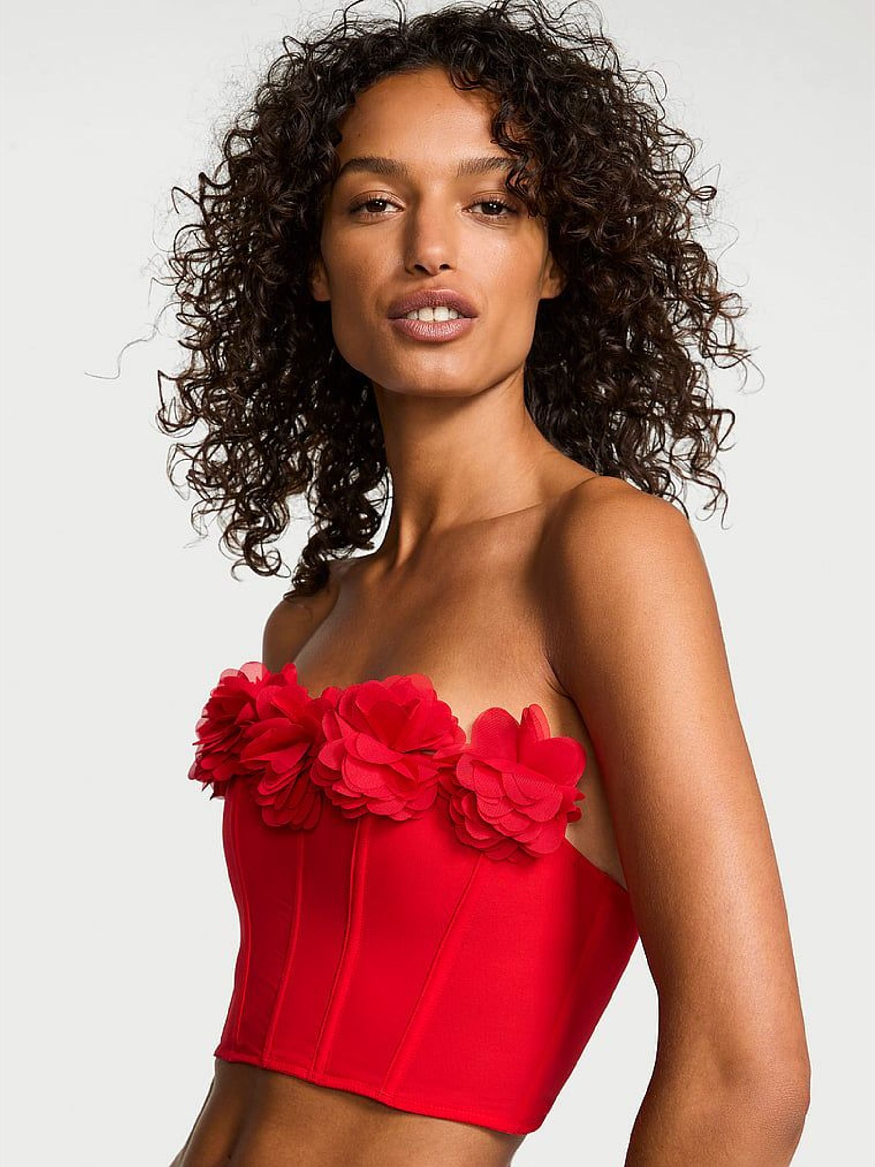 Bright Vermillion Red Roses Strapless Corset Top (W71756) | €83