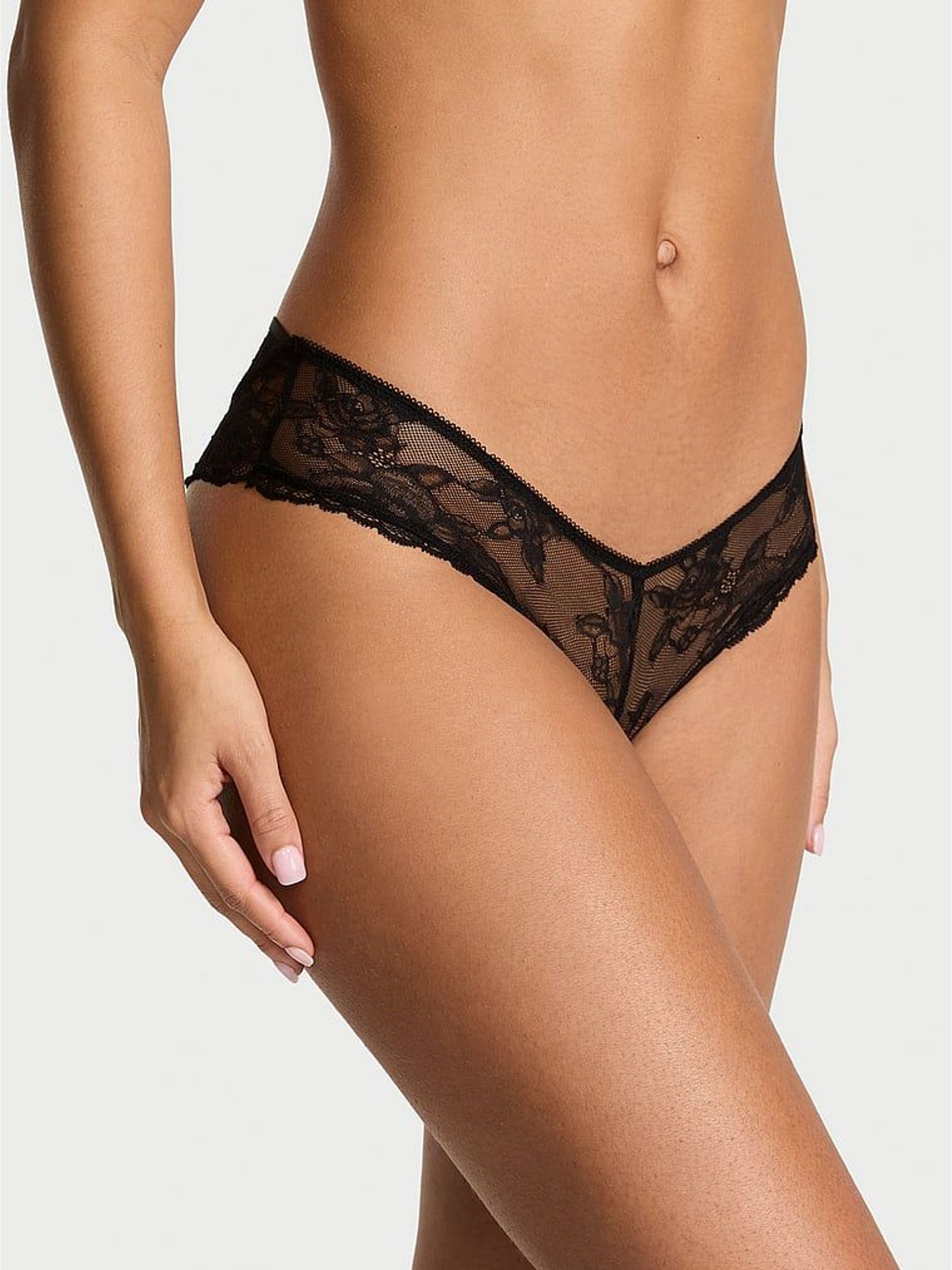 Black Cheeky Lace Strappy Crotchless Knickers (W71772) | €22.50