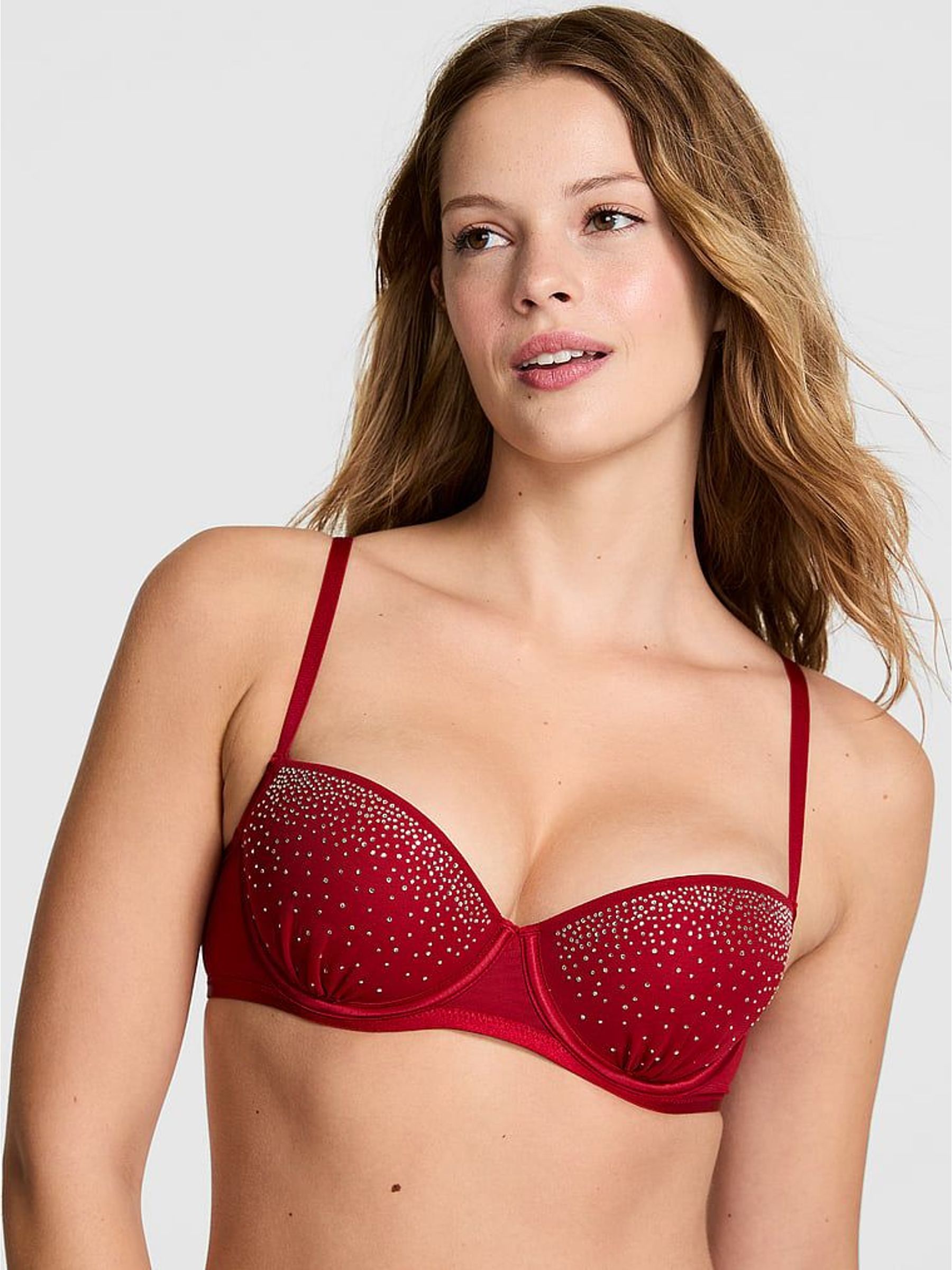 Red Lacquer Push Up Mesh Diamonte Bra (W71843) | €45