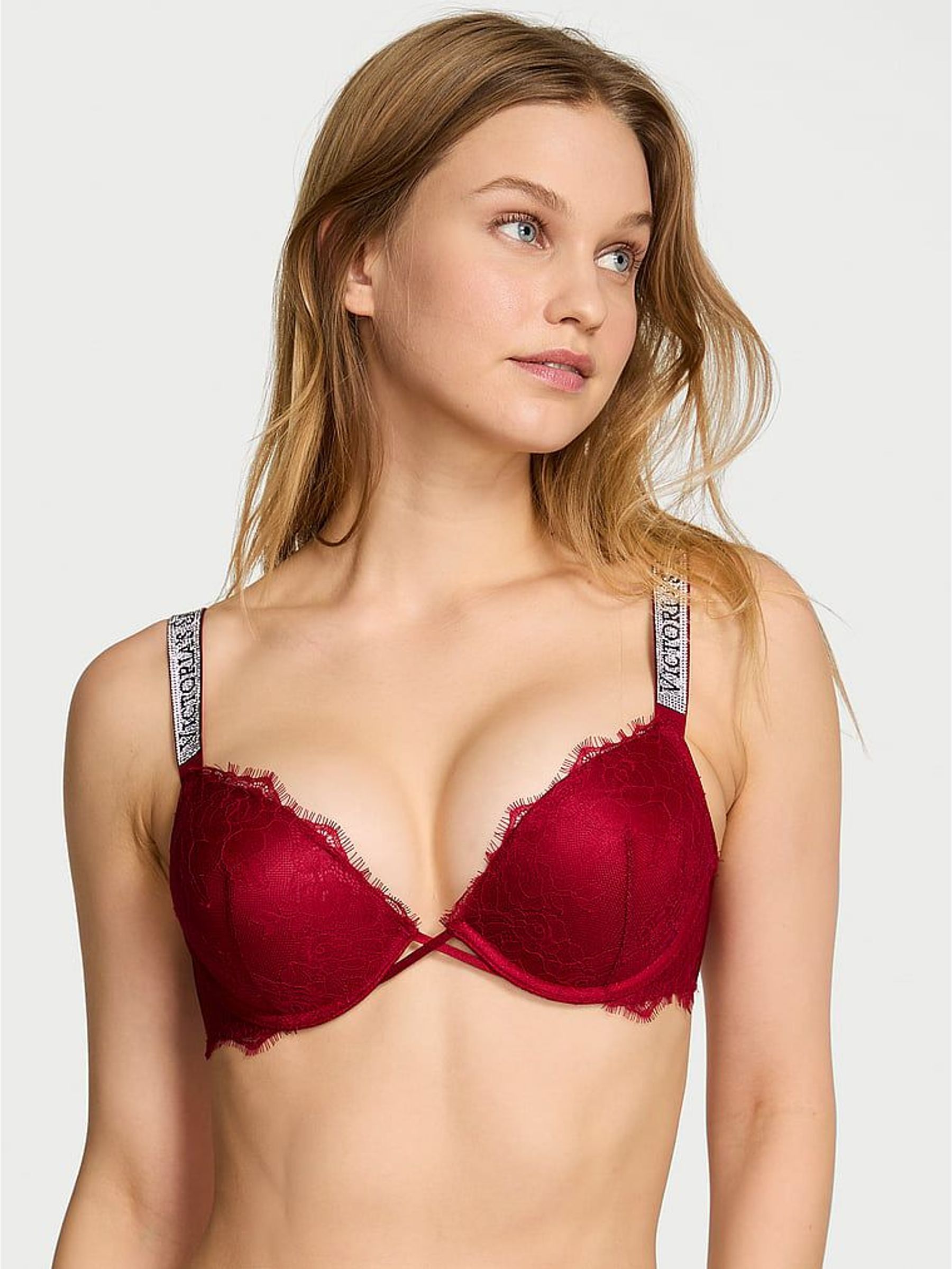 Red Lacquer Add 2 Cups Push Up Bombshell Lace Shine Strap Bra (W72003) | €75