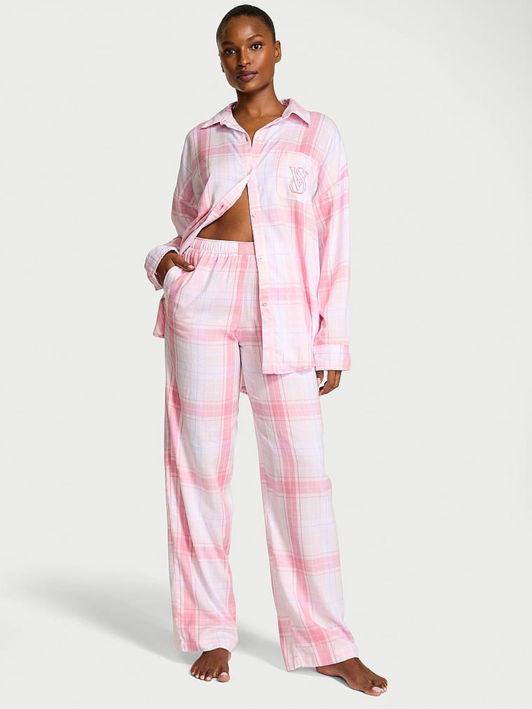 Heather Pink Petal/Pink Rally Bold Plaid Cotton Modal Long Pyjama Set (W72005) | €62
