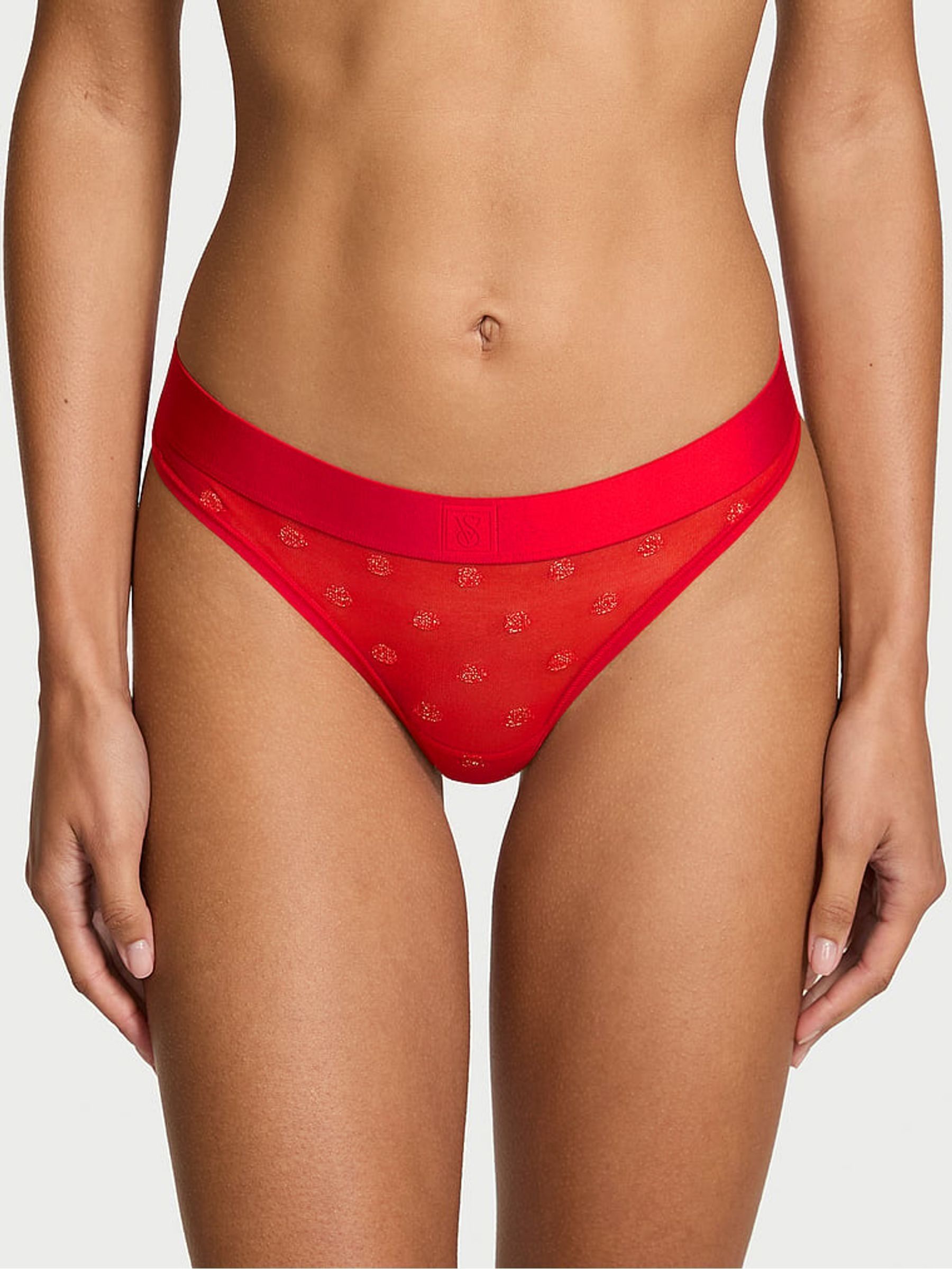 Bright Vermillion Red Thong Sheer Logo Knickers (W72067) | €11.50