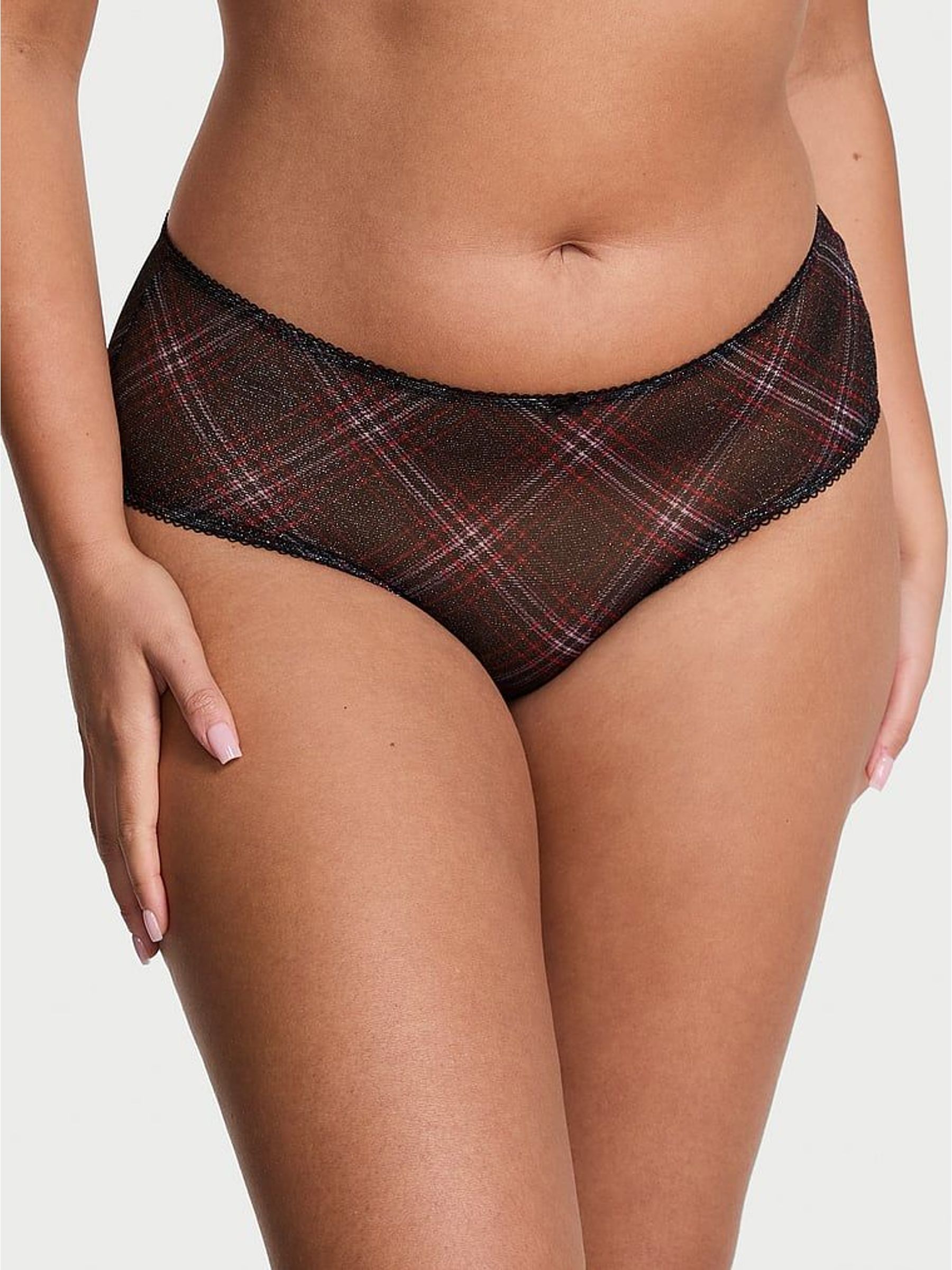 Black Cheeky Shimmer Mesh Tartan Knickers (W72105) | €13