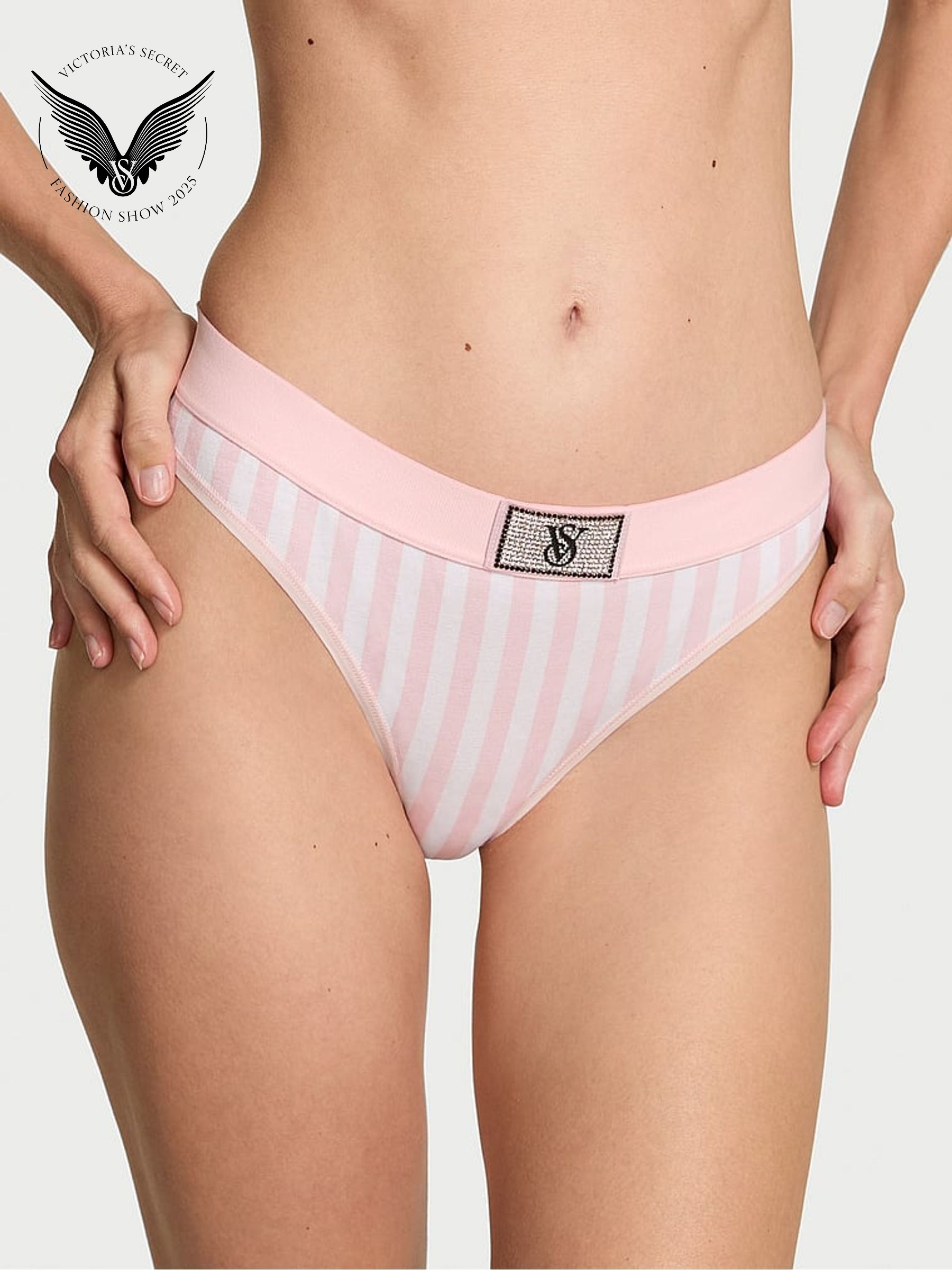 Iconic Stripe Pink Thong Logo Shine Patch Knickers (W72139) | €11.50