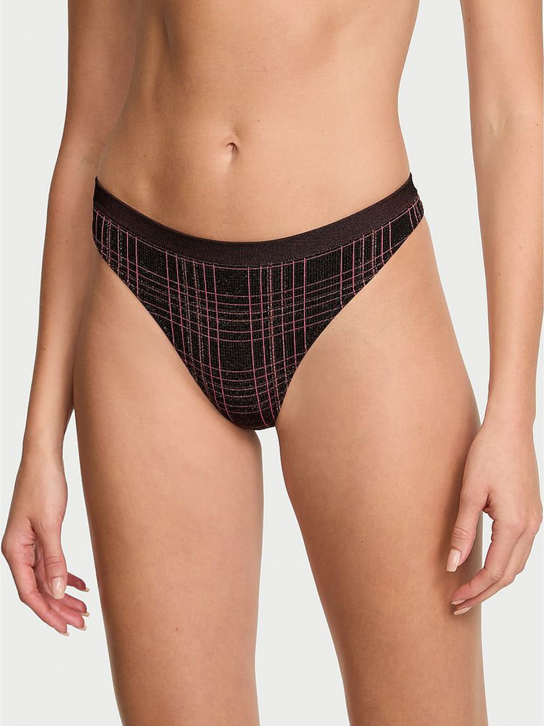Black Tartan Thong Shimmer Knickers (W72141) | €13