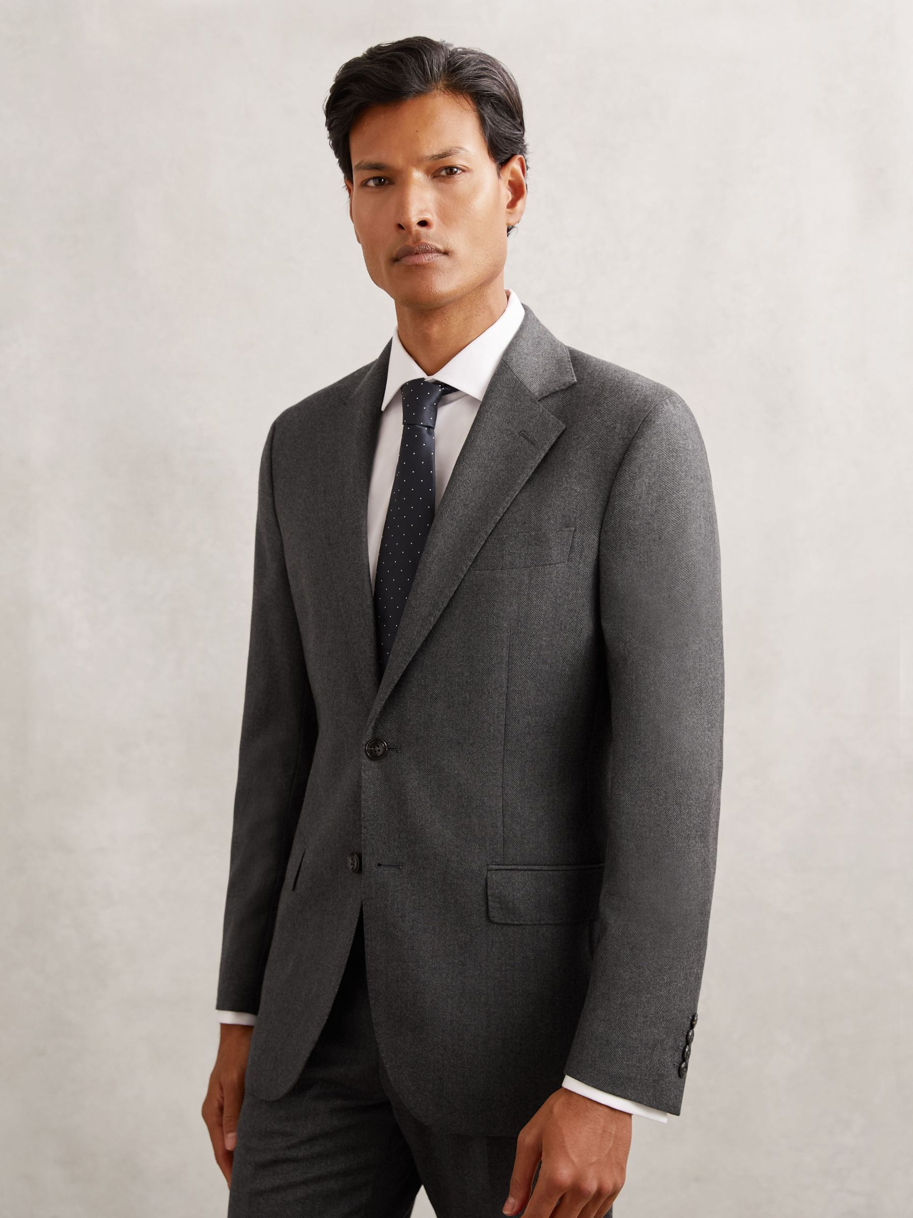 Wool Flannel Single-Breasted Blazer Tailored-Fit in Charcoal Grey (W72735) | SGD 700