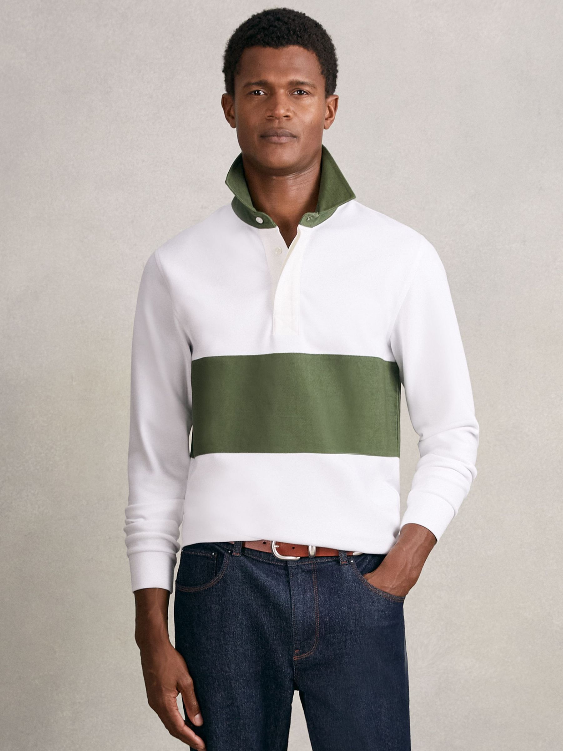 Cotton Colourblock Rugby Shirt in White/Green (W72752) | 535 QAR