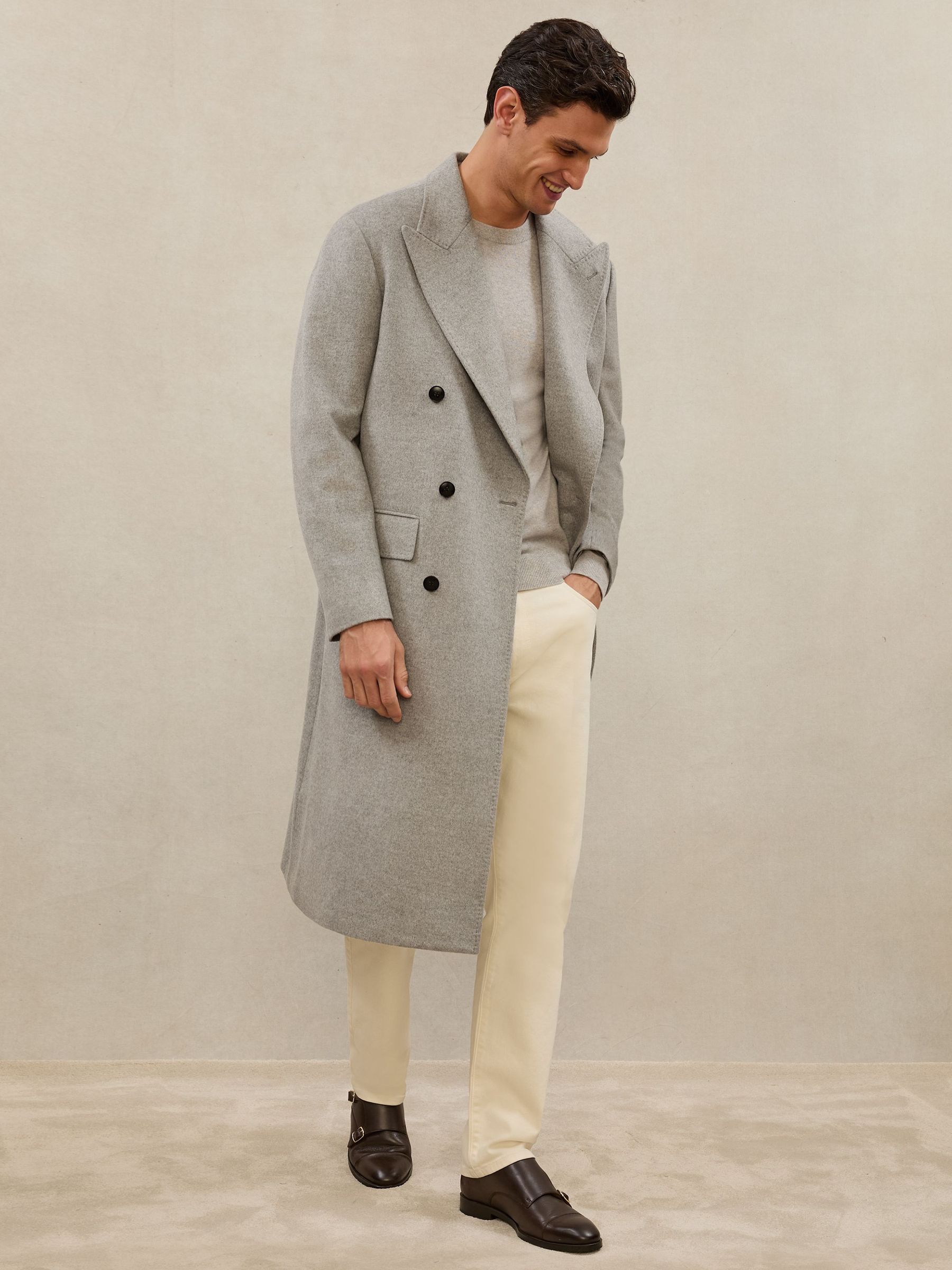 Atelier Cashmere Double-Breasted Overcoat in Soft Grey (W72781) | $1,700