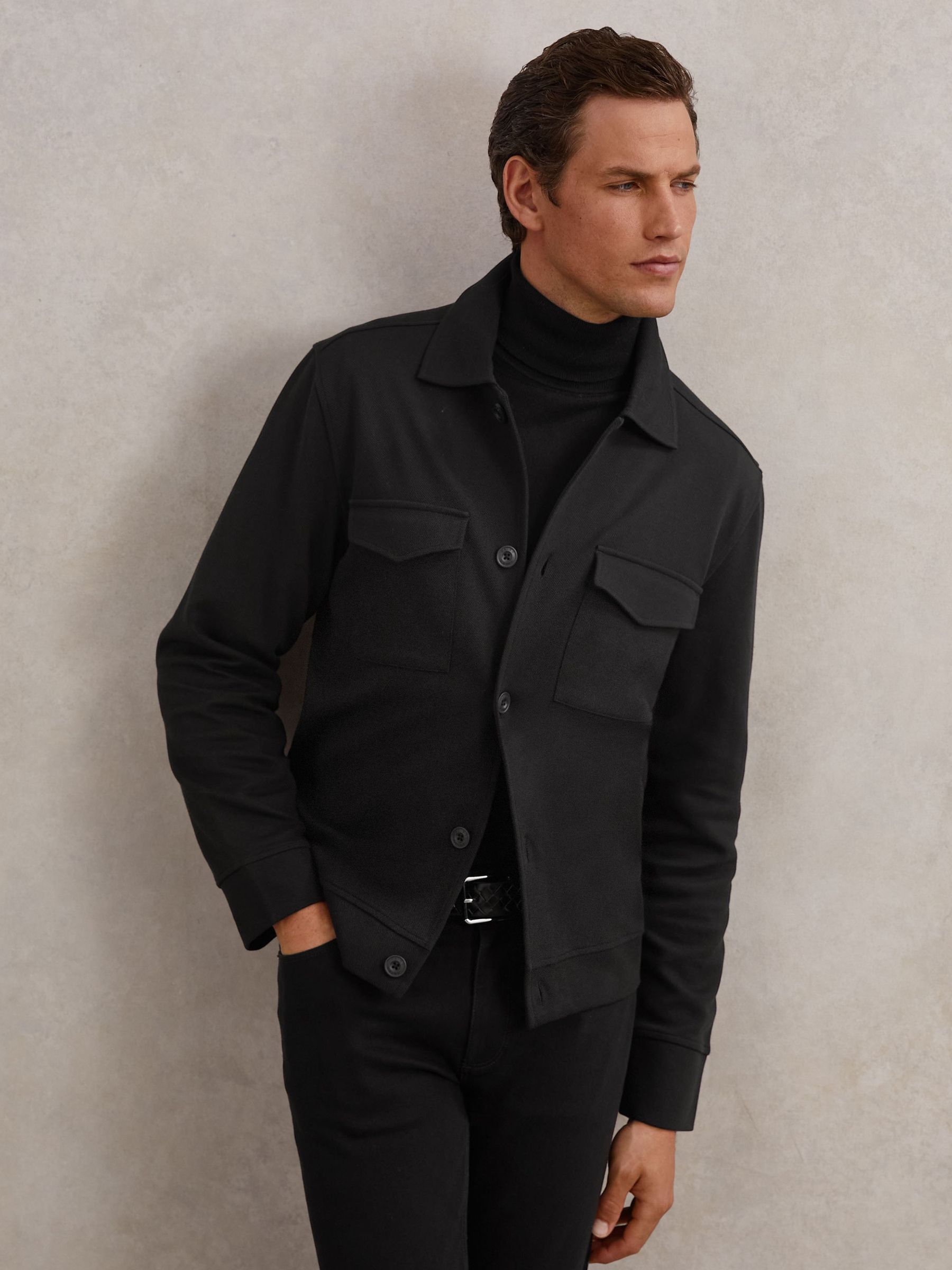 Twill Twin-Pocket Overshirt in Black (W72802) | SGD 300