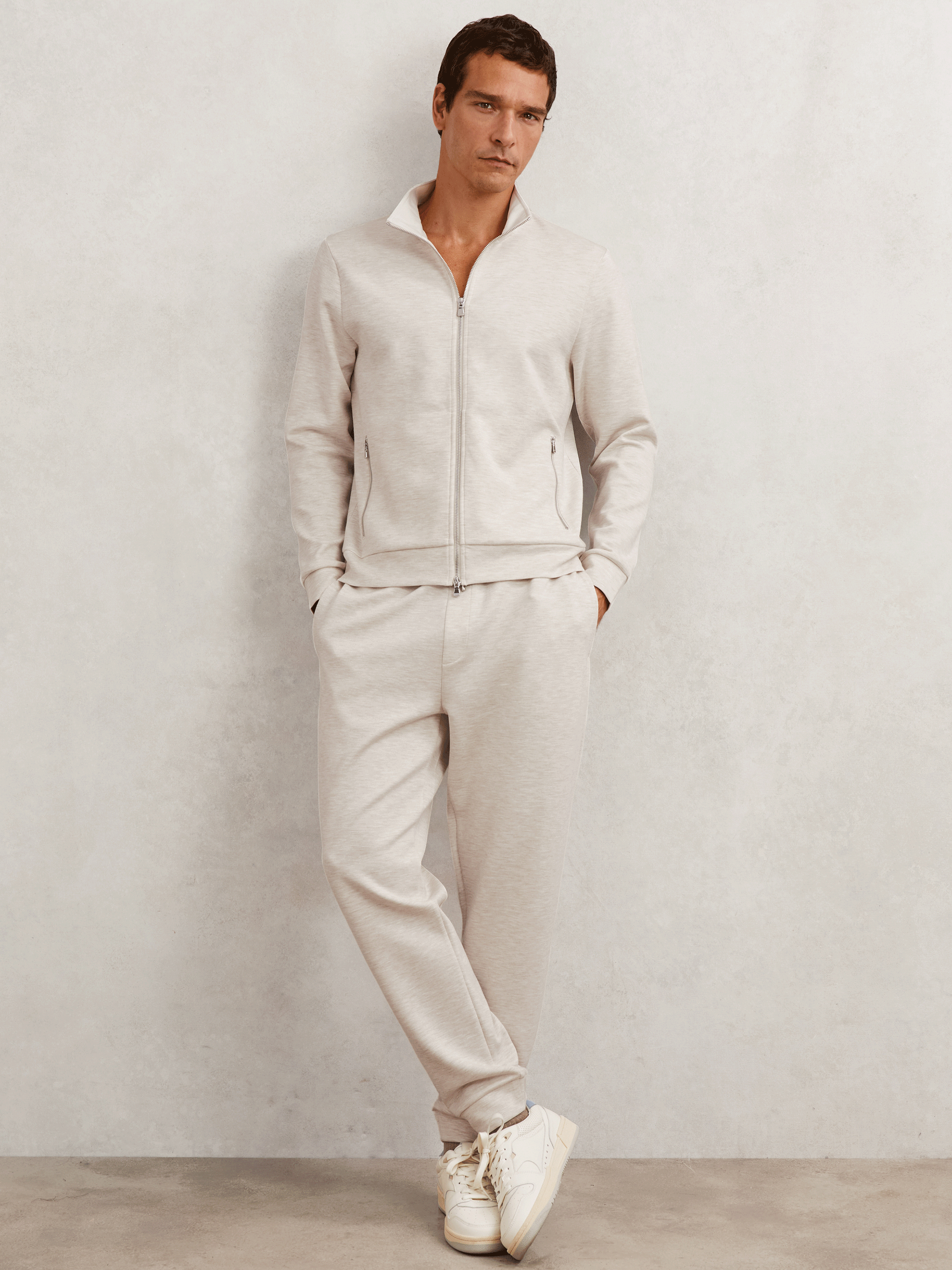 Double-Faced Jersey Zip Sweatshirt in Oatmeal (W72804) | 755 QAR