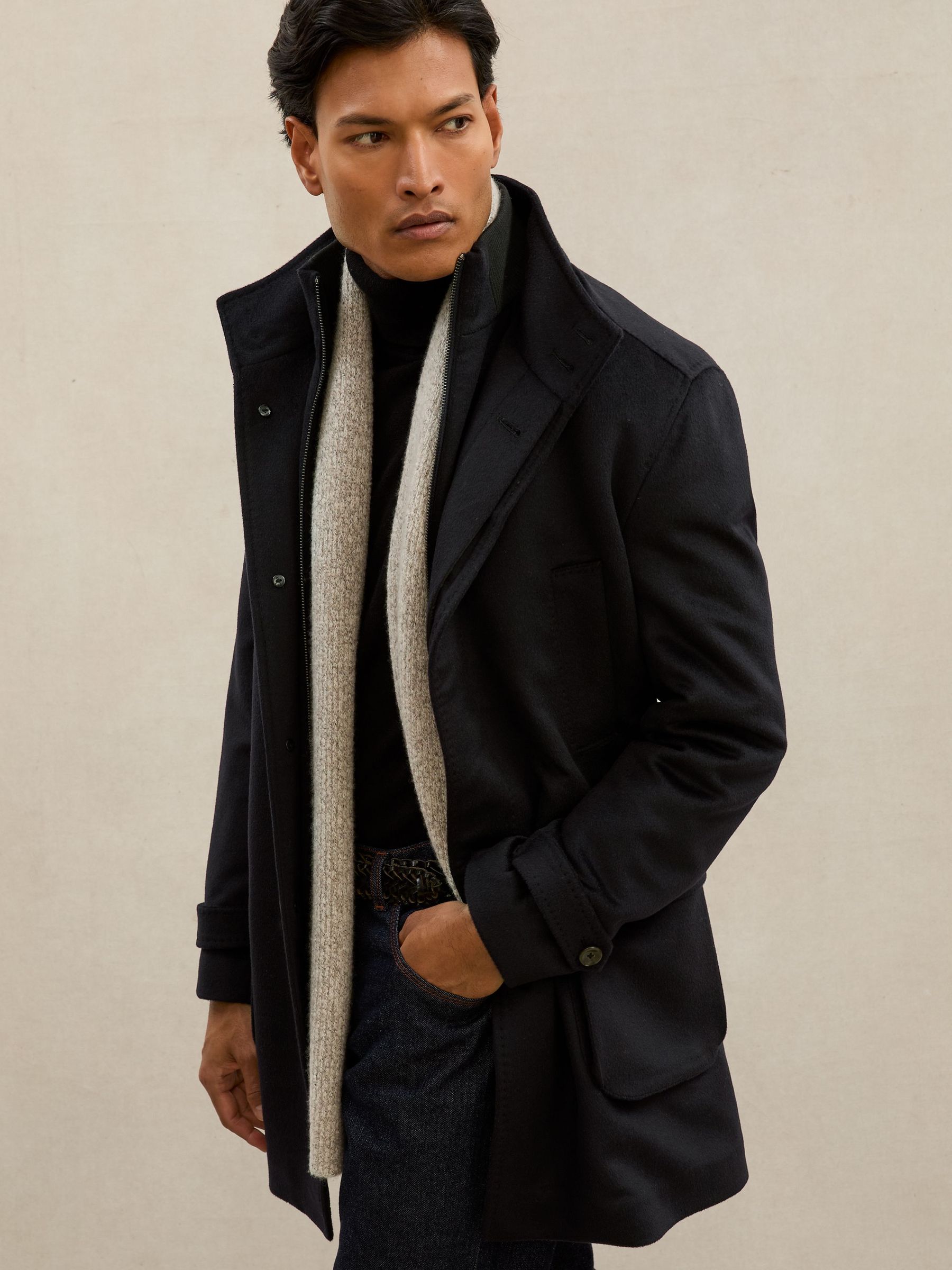 Atelier 100% Cashmere Hybrid Overcoat with Removable Gilet in Navy (W72806) | DKK10,170