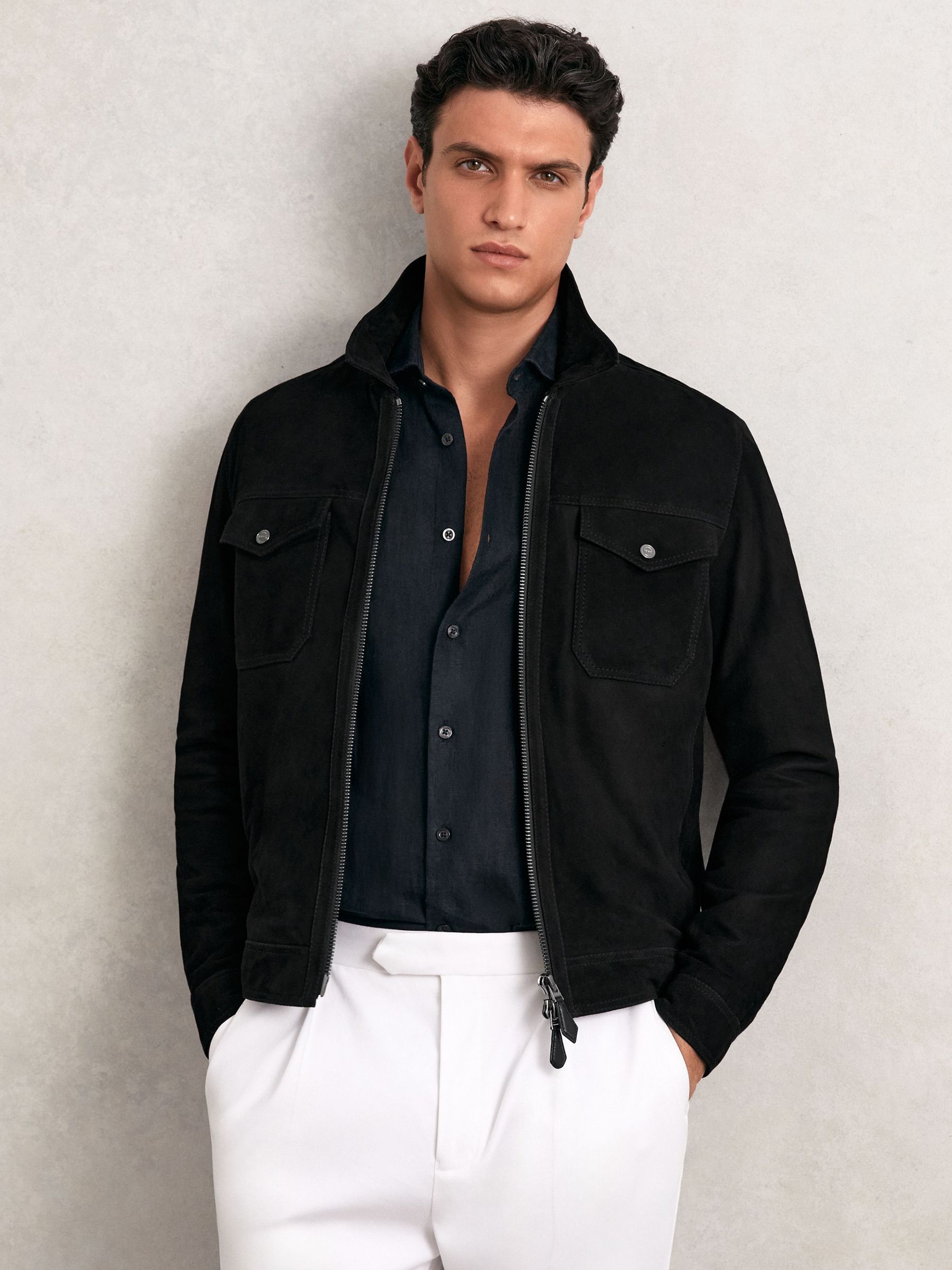 Suede Zip Through Jacket in Black (W74648) | €515
