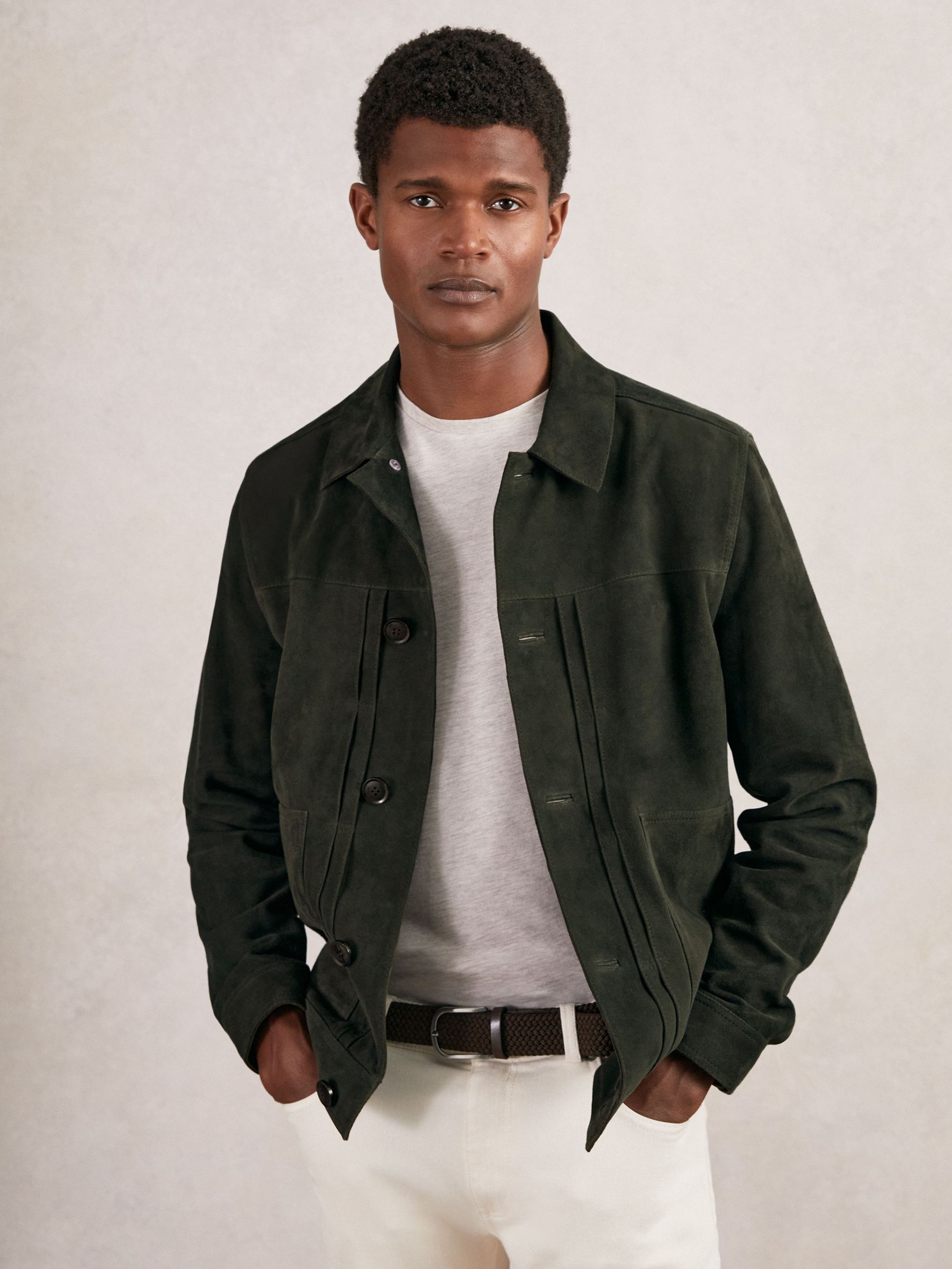 Suede Worker Jacket in Dark Green (W74649) | $730