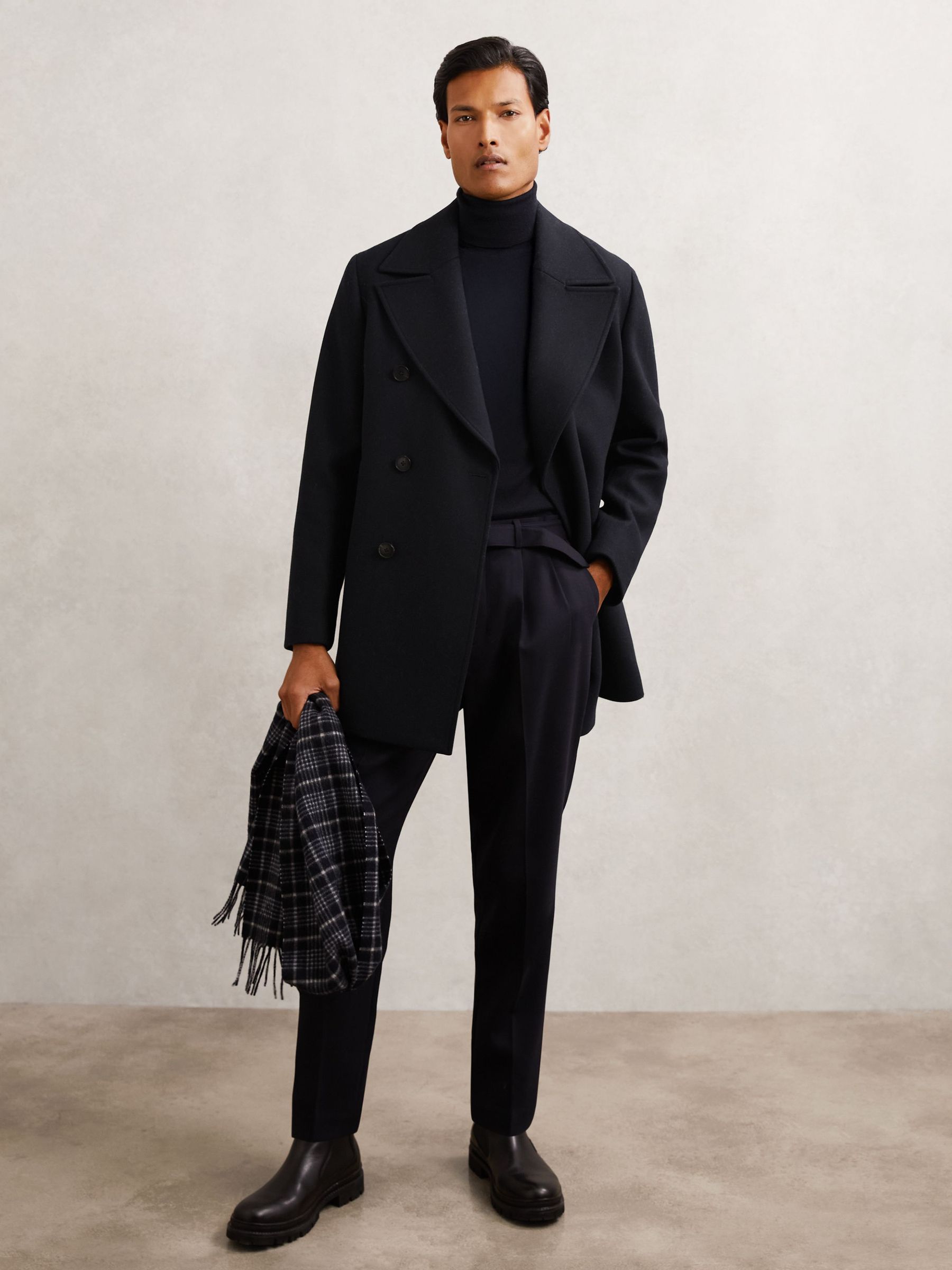 Wool-Blend Double-Breasted Pea Coat in Navy (W74652) | $595