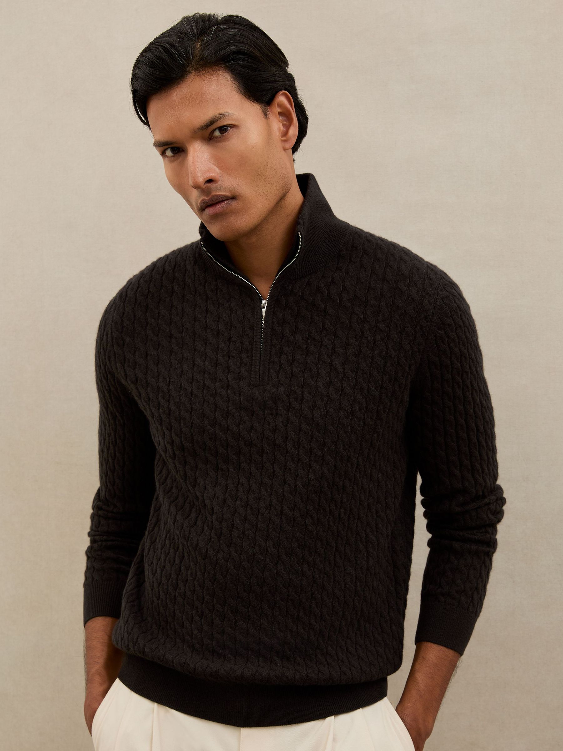 Atelier 100% Cashmere Cable Zip Jumper in Chocolate Brown (W74848) | €285