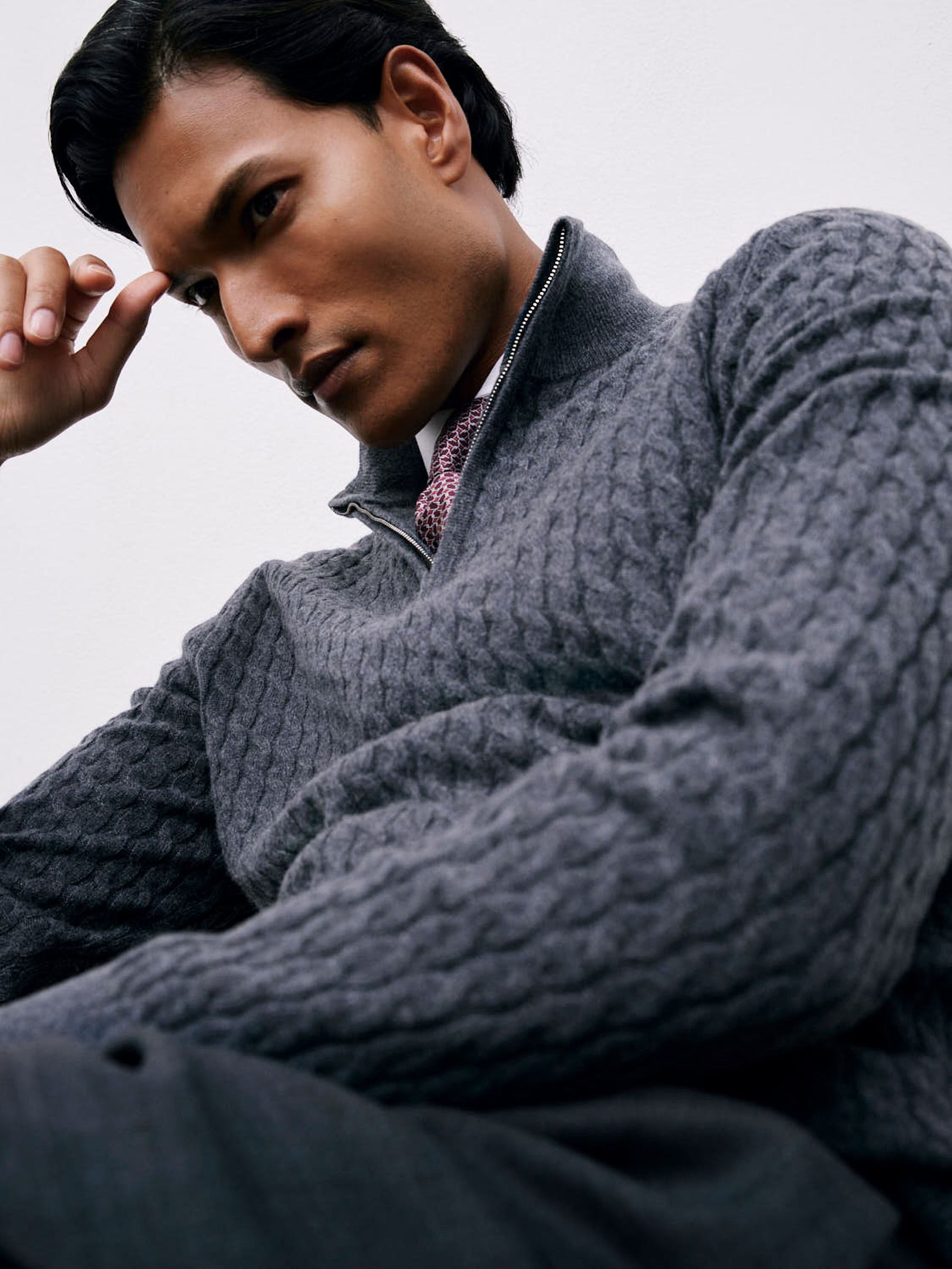 Atelier 100% Cashmere Cable Zip Jumper in Denim Blue (W74856) | CA$425