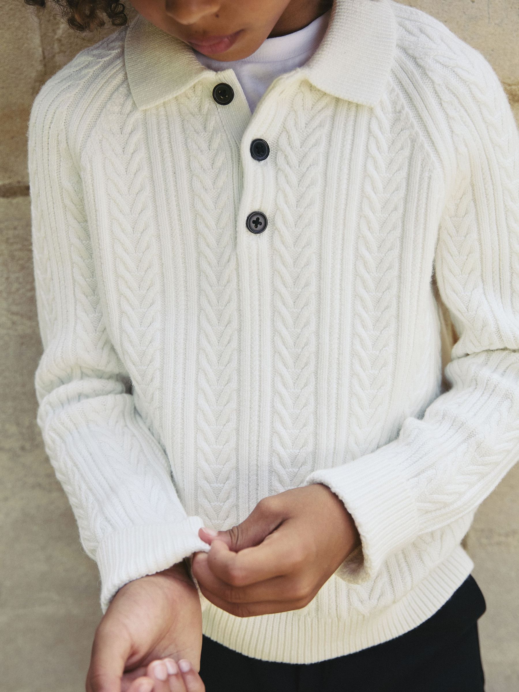 3-9 yrs Cable-Knit Jumper With Wool in Off White (W74921) | $75