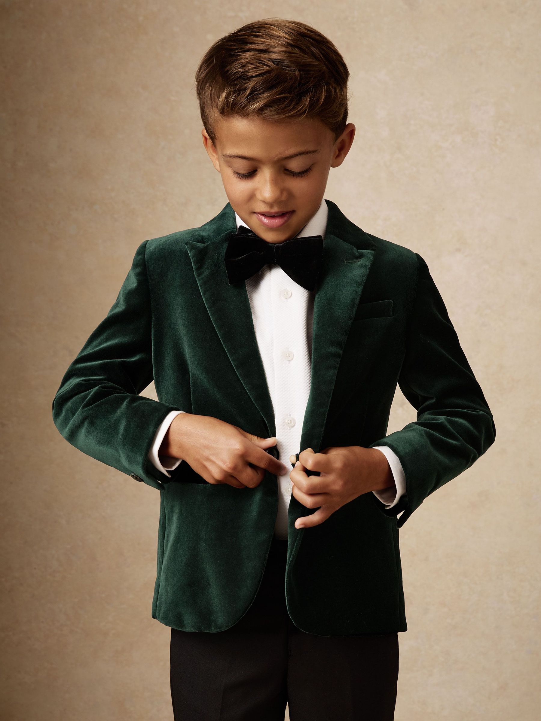 Single-Breasted Velvet Blazer in Green (W74927) | $185