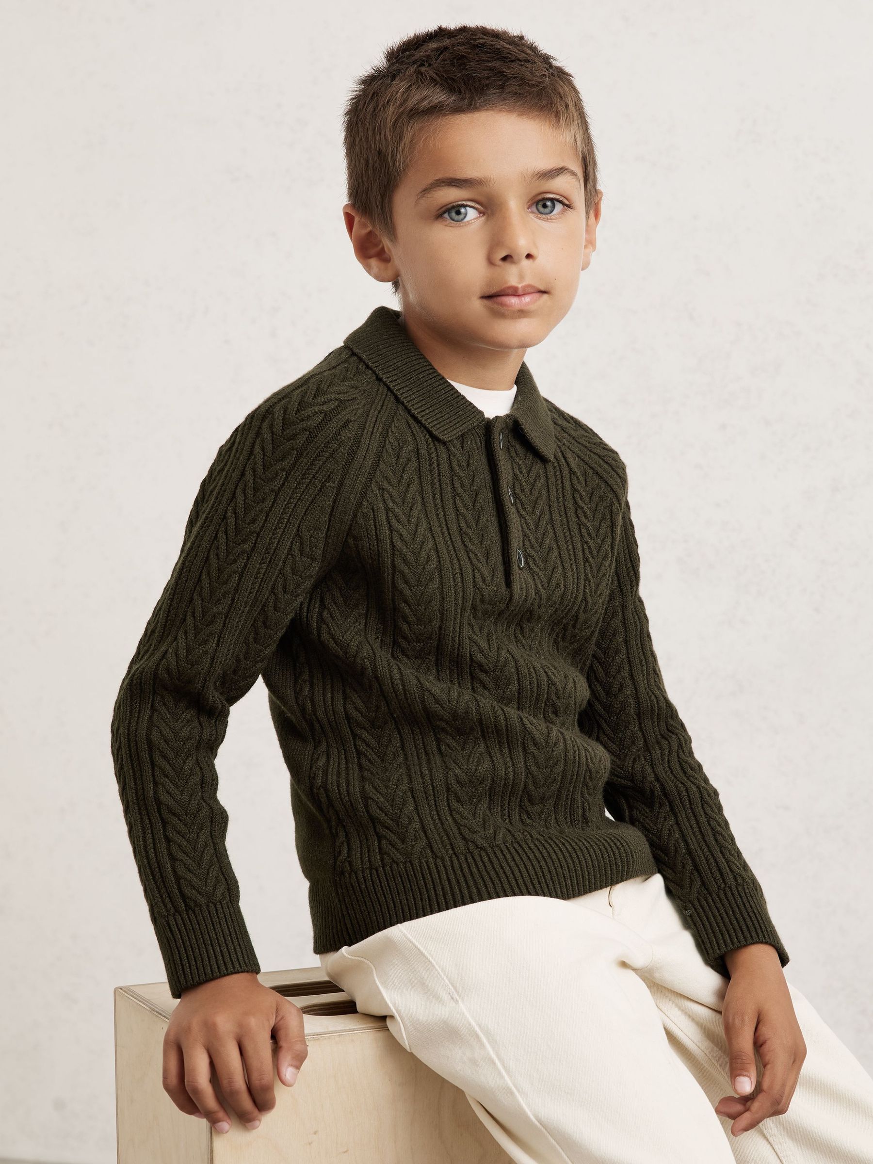 3-9 yrs Cable-Knit Jumper With Wool in Dark Green (W74934) | $75