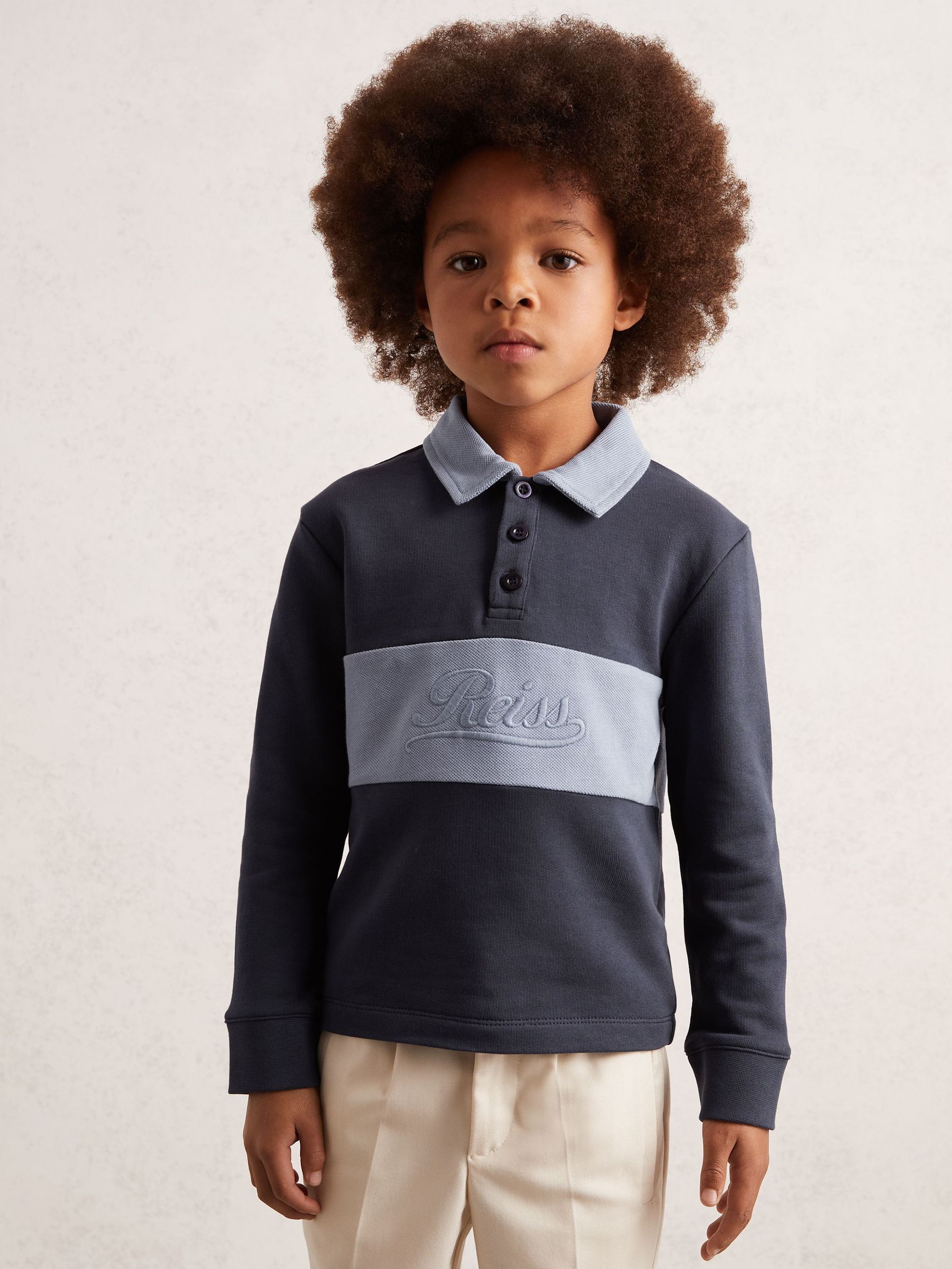 9-13 yrs Cotton Logo-Embroidery Rugby Polo Shirt in Airforce Blue/Navy Blue (W74936) | 215 QAR