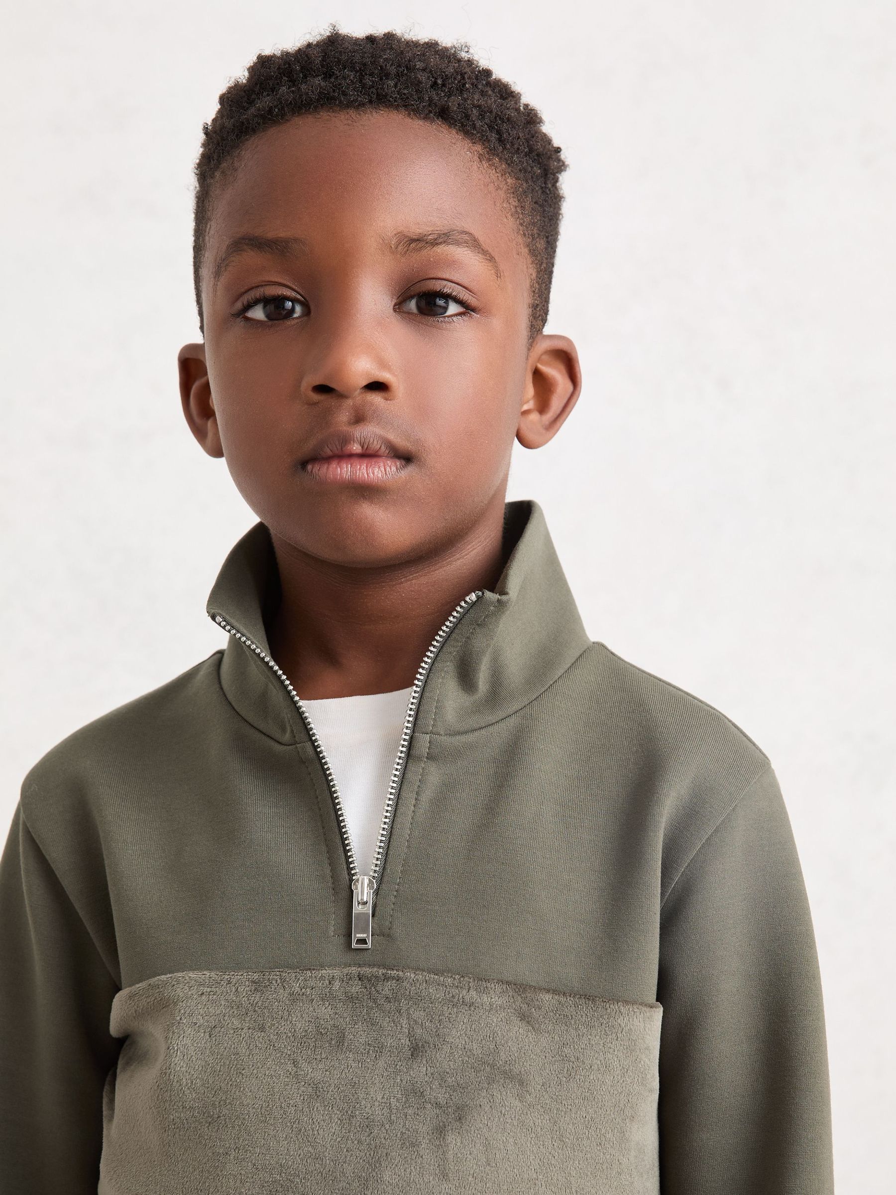 Interlock Velour Panel Zip Sweatshirt in Dark Sage Green (W74941) | €60