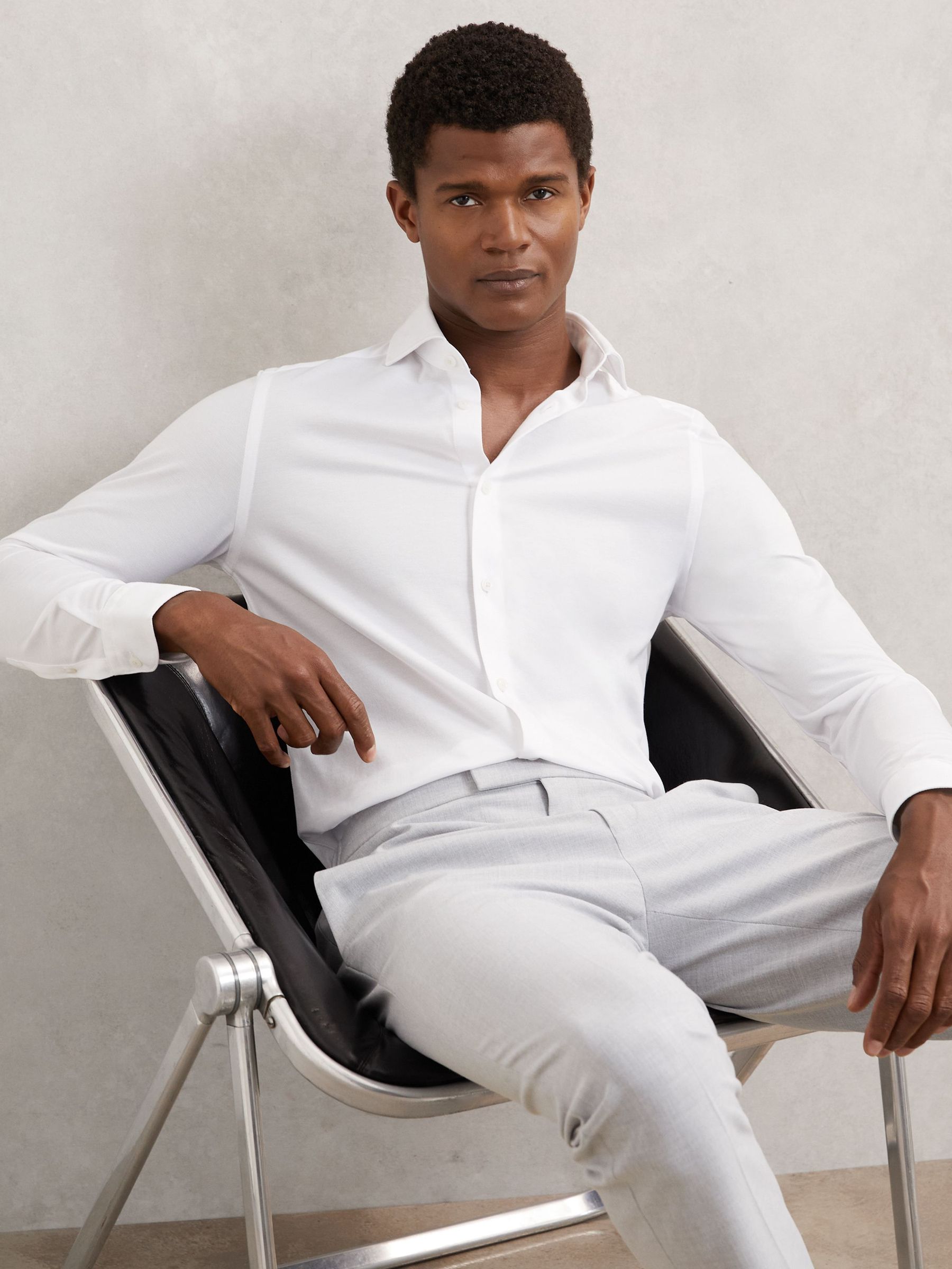 Cotton-Blend Jersey Cutaway-Collar Shirt in White (W74946) | 585 SAR