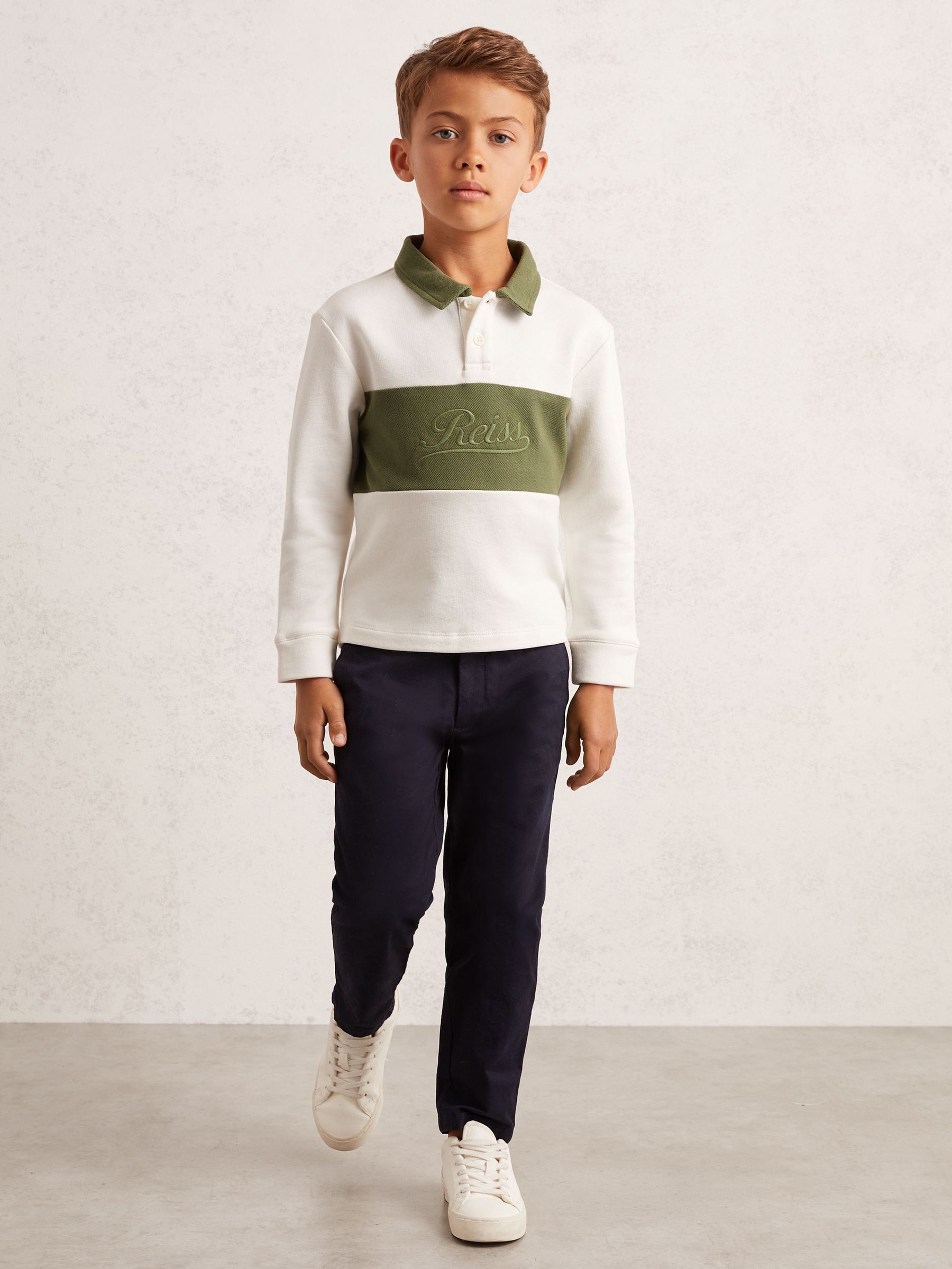 3-9 yrs Cotton Logo-Embroidery Rugby Polo Shirt in Forset Green/White (W74952) | ₪205
