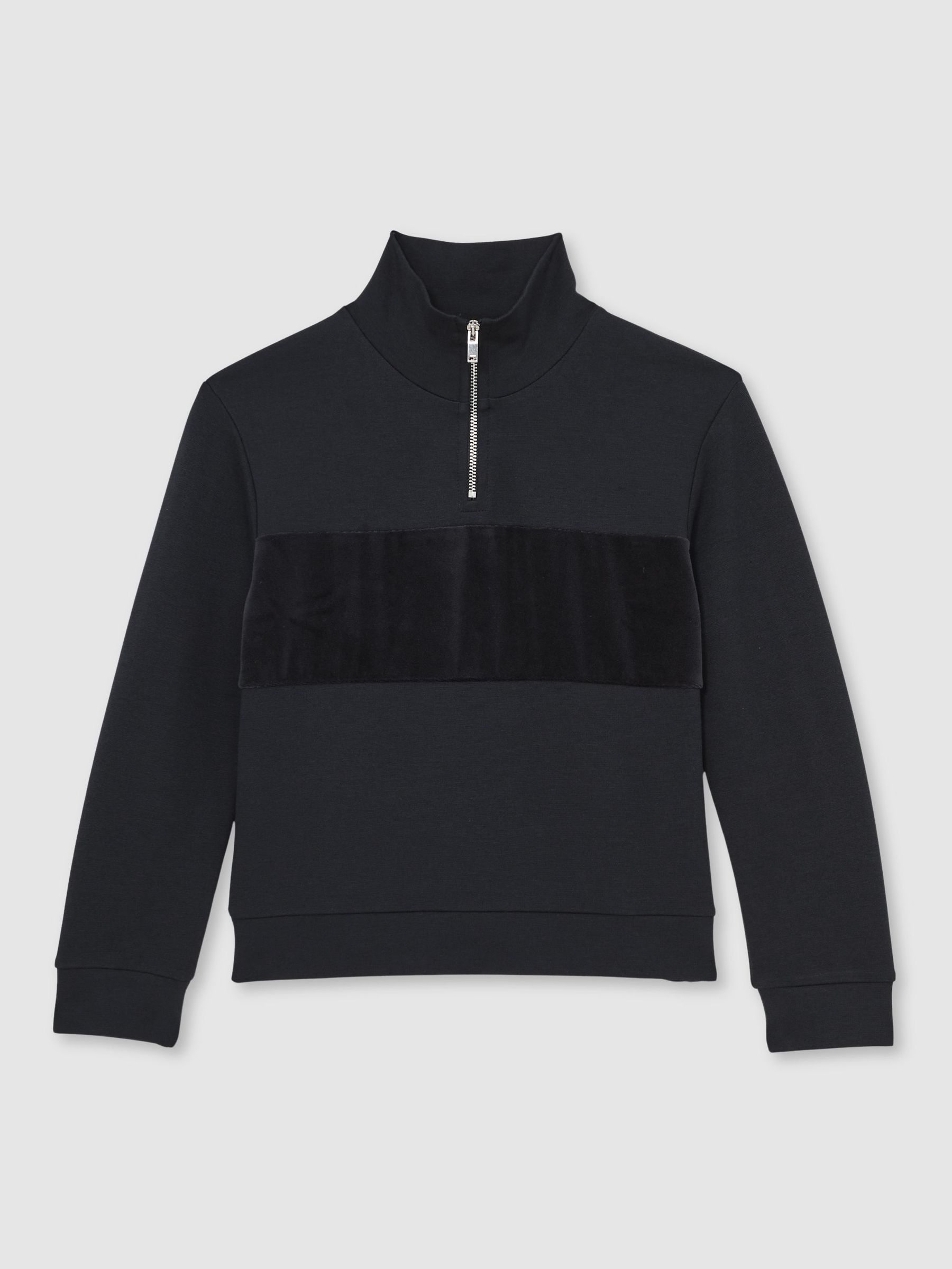 13-14 yrs Slim Fit Half-Zip Funnel Neck Velour Sweatshirt in Navy Blue (W74953) | €60