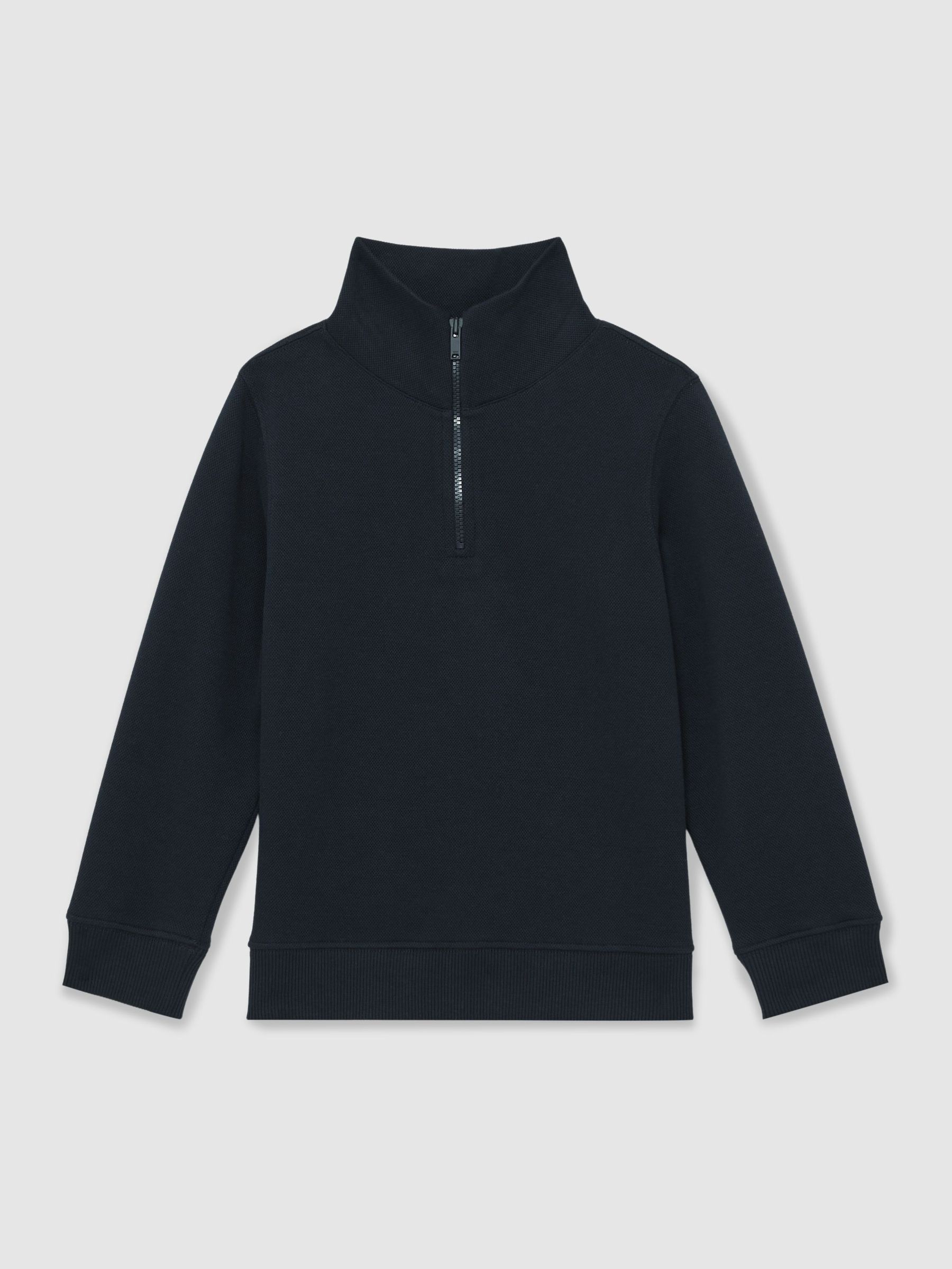 13-14 yrs Textured Half-Zip Sweatshirt with Cotton in Navy (W74961) | $70