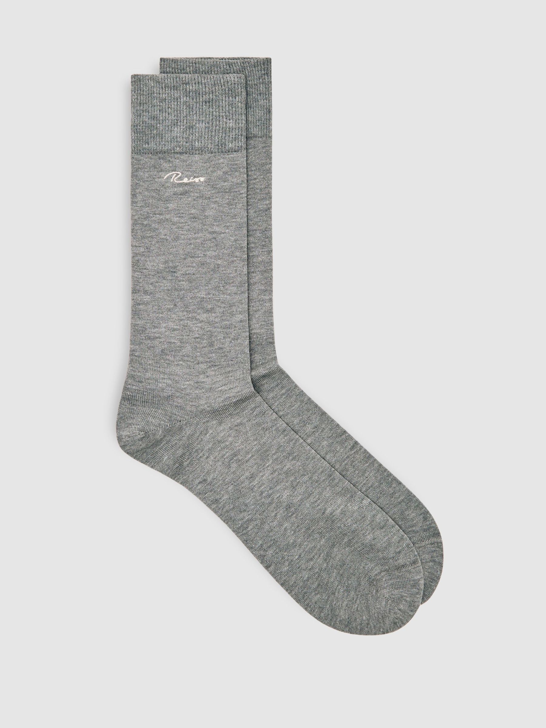 Cotton-Blend Logo Embroidery Socks in Soft Grey (W75061) | 85 QAR