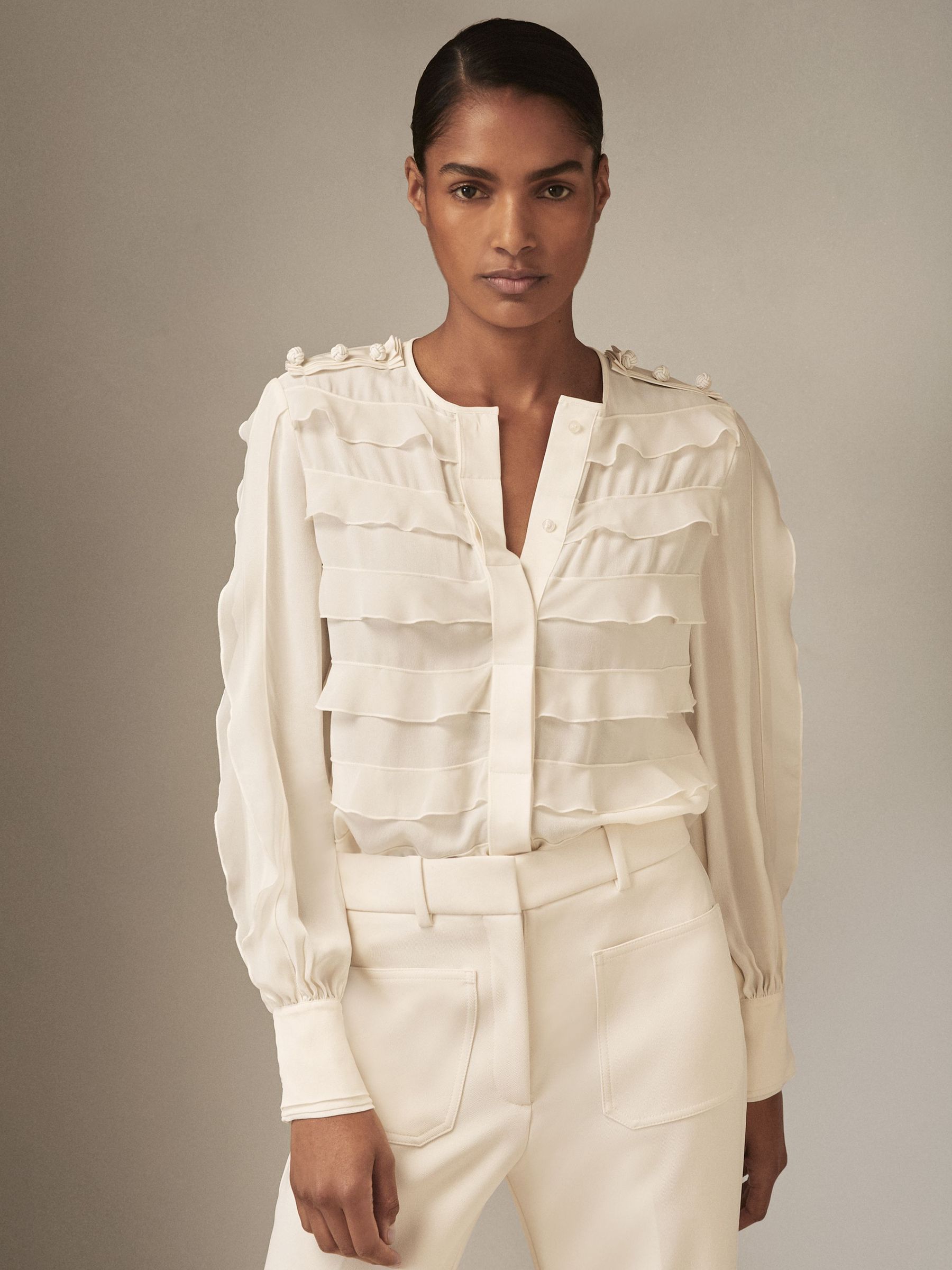 Reiss | Royal Ballet Ruffle Blouse in Cream (W75076) | $345