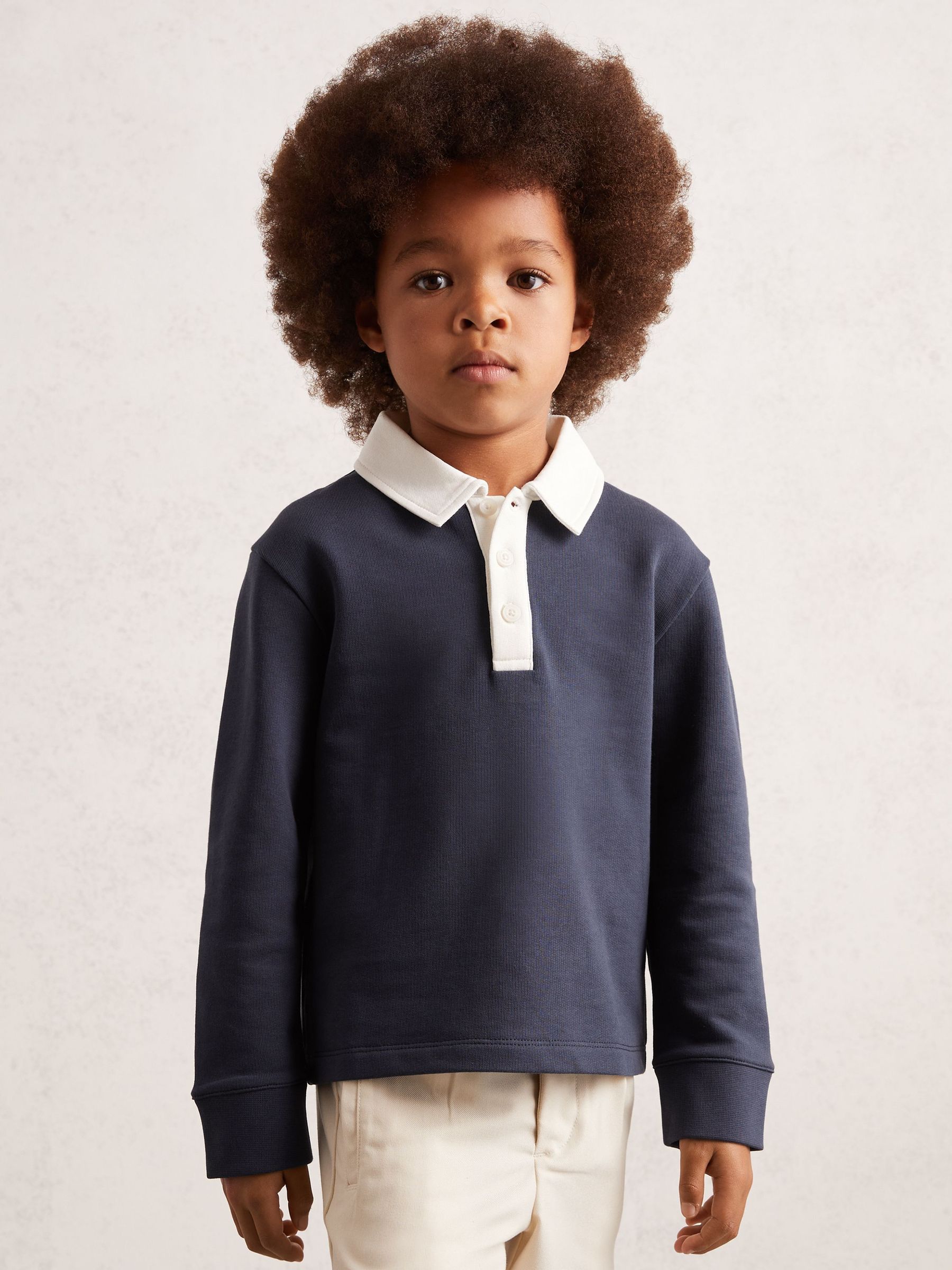 9-13 yrs Cotton Half-Button Rugby Polo Shirt in Navy/White (W75082) | CA$70