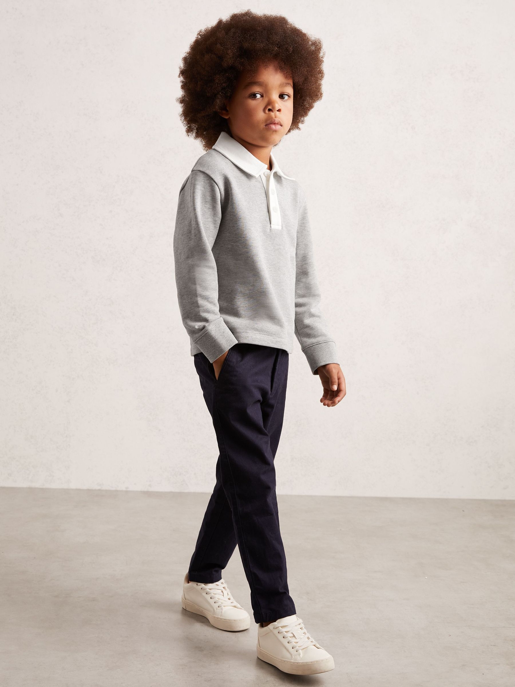 3-9 yrs Cotton Half-Button Rugby Polo Shirt in Grey Marl/White (W75083) | 175 QAR