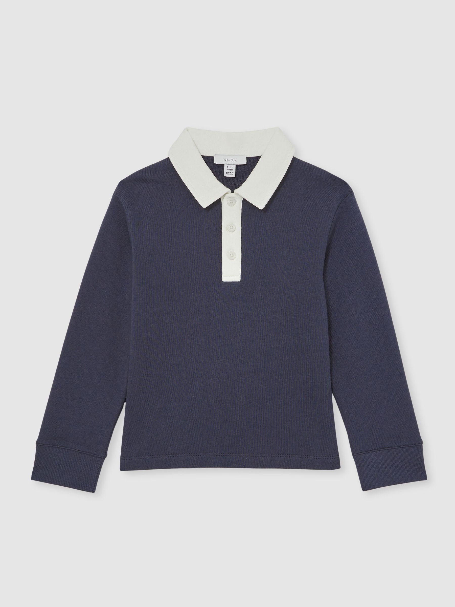 13-14 yrs Cotton Half-Button Rugby Polo Shirt in Navy/White (W75084) | 220 QAR