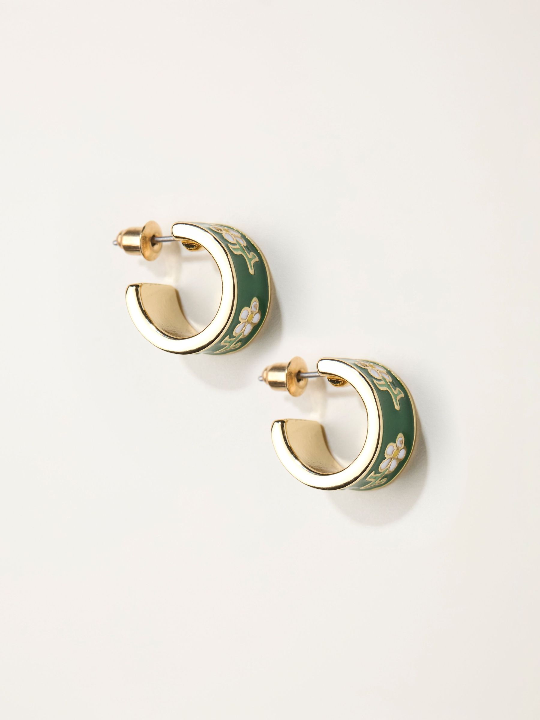 Green Enamel Floral Hoop Earrings (W75151) | €13.50