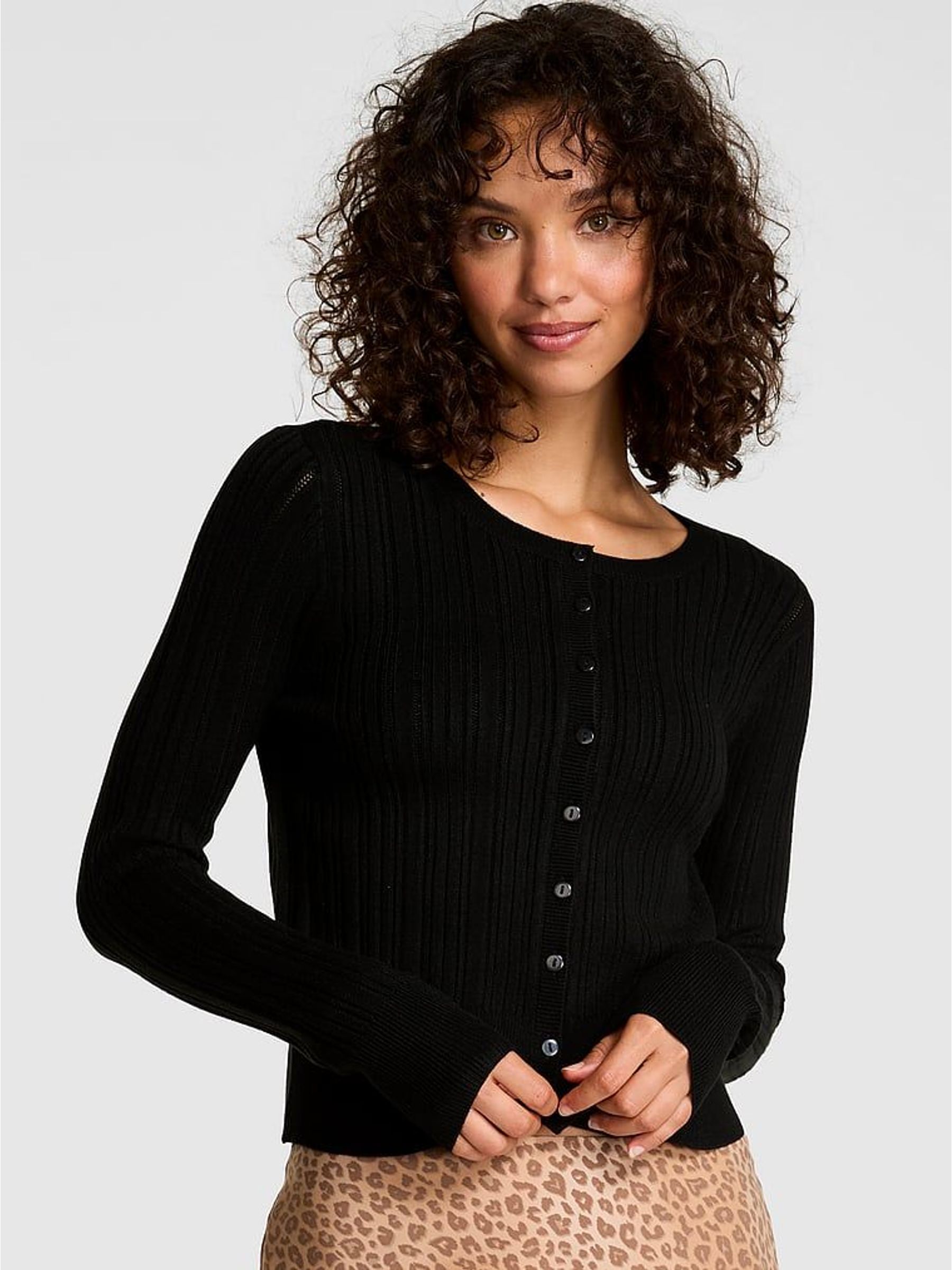 Black Ribbed Cardigan (W75434) | €62