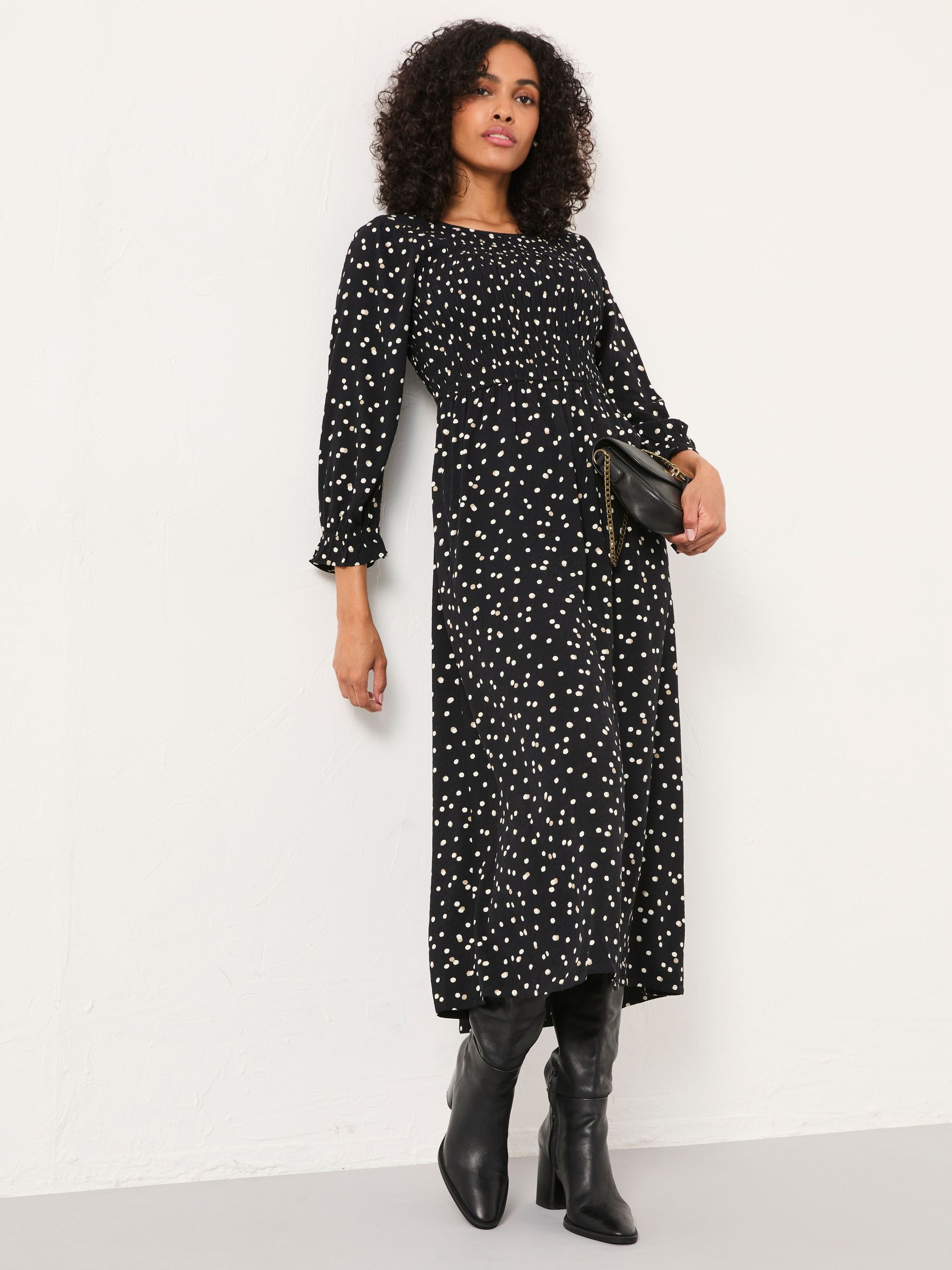 Mabel Black Polka Dot Petite Midi Dress (W76013) | $119